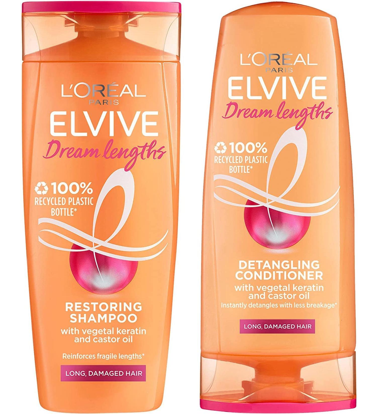L'Oreal Paris Elvive Dream Lengths Shampoo and Conditioner Set - Nourishing Treatment with Castor Oil for Long Hair, Strengthens & Prevents Breakage - Buy Online on GoSupps.com