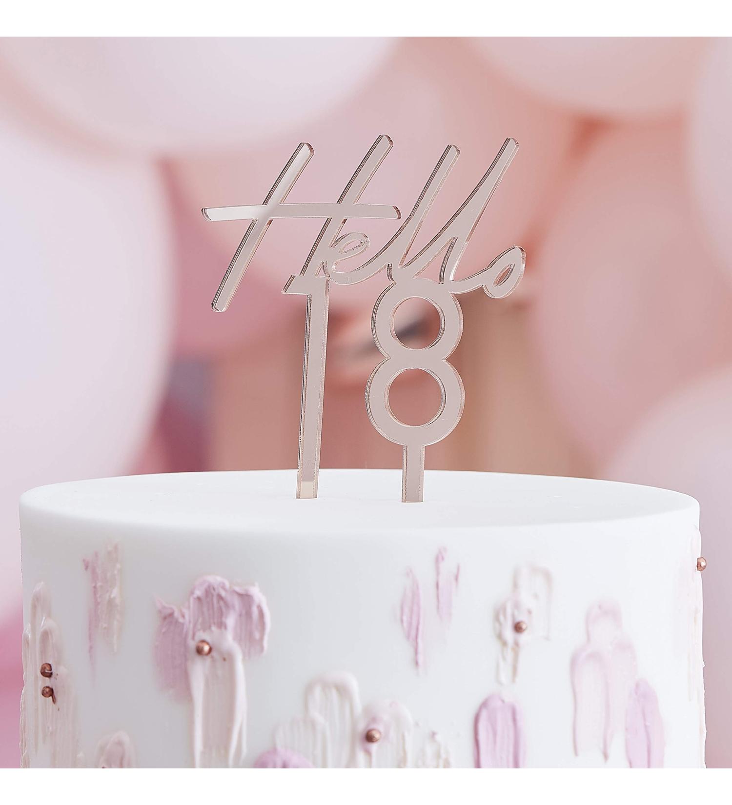 Ginger Ray Rose Gold Acrylic Hello 18 Birthday Cake Milestone Topper