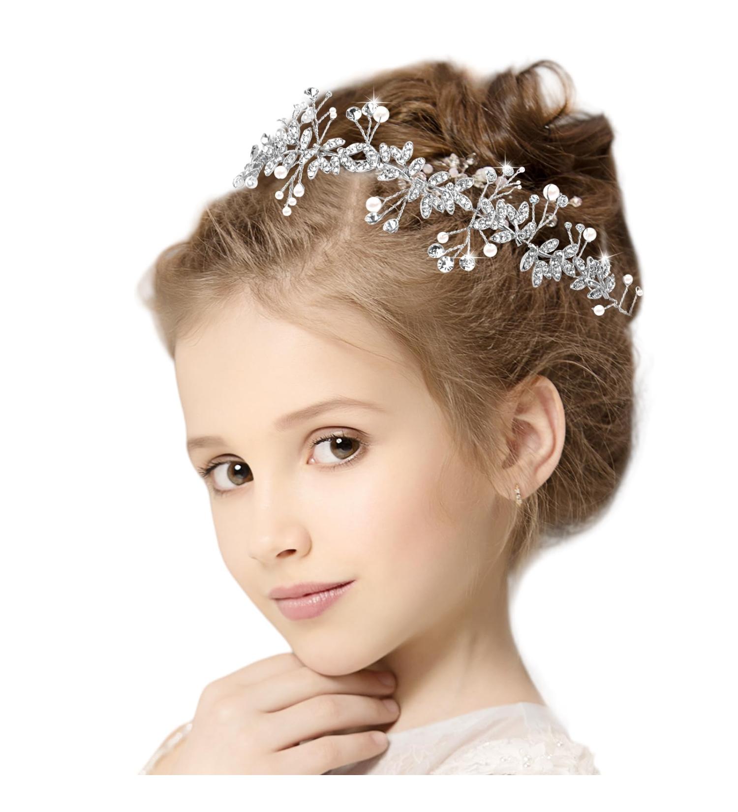 Flower Girl Hair Accessory Flower Girl Headpiece Pearl Rhinestone First Communion Headpiece for Girls Wedding Hair Pieces for Brides Women's Headband for Wedding Birthday Party Photography alloy - Buy Online on GoSupps.com