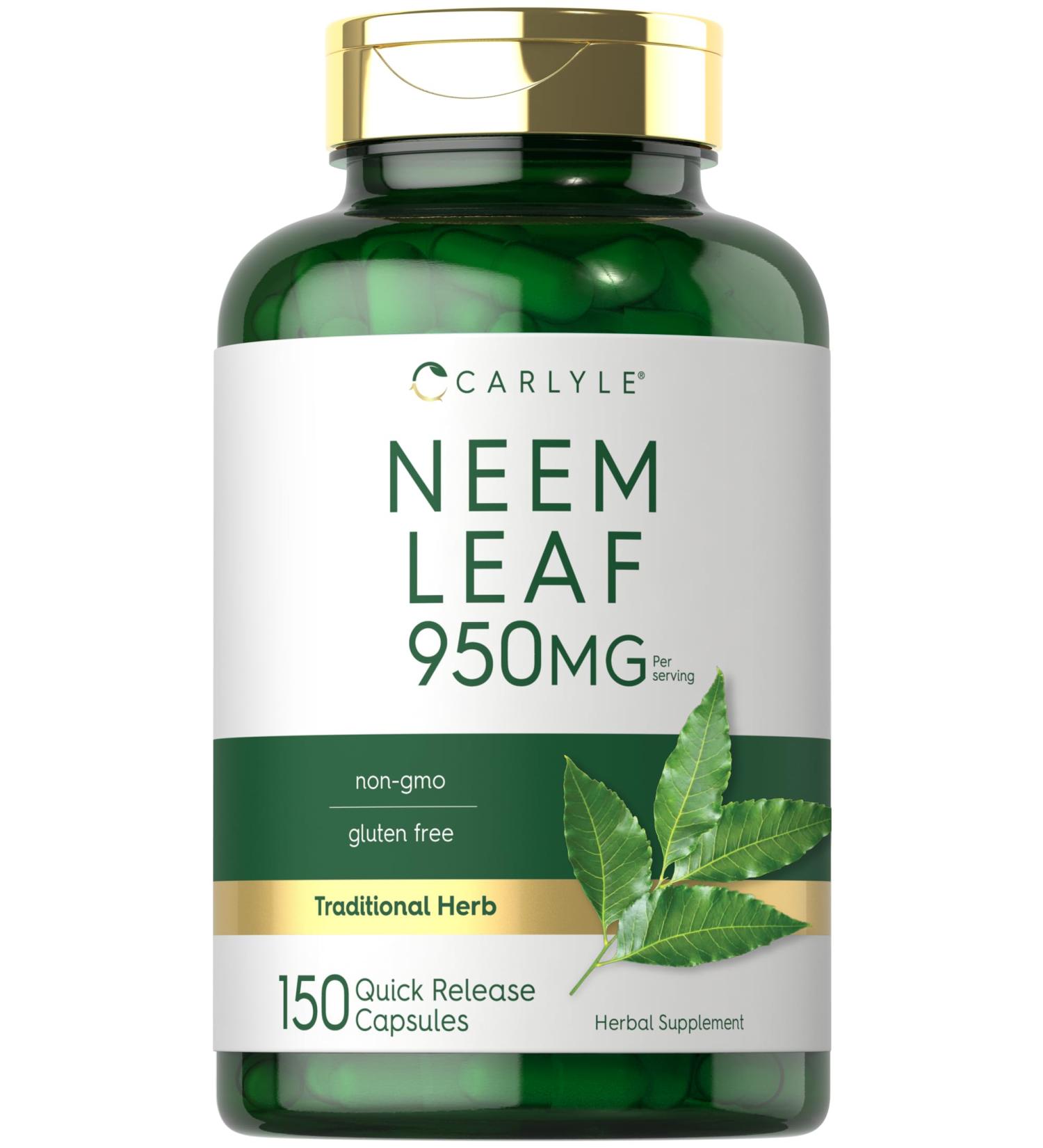 Carlyle Neem Leaf | 950mg | 150 Powder Capsules | Non-GMO and Gluten Free Formula | Value Size | Traditional Herbal Supplement | Azadirachta Indica 150 Count (Pack of 1) - Buy Online on GoSupps.com