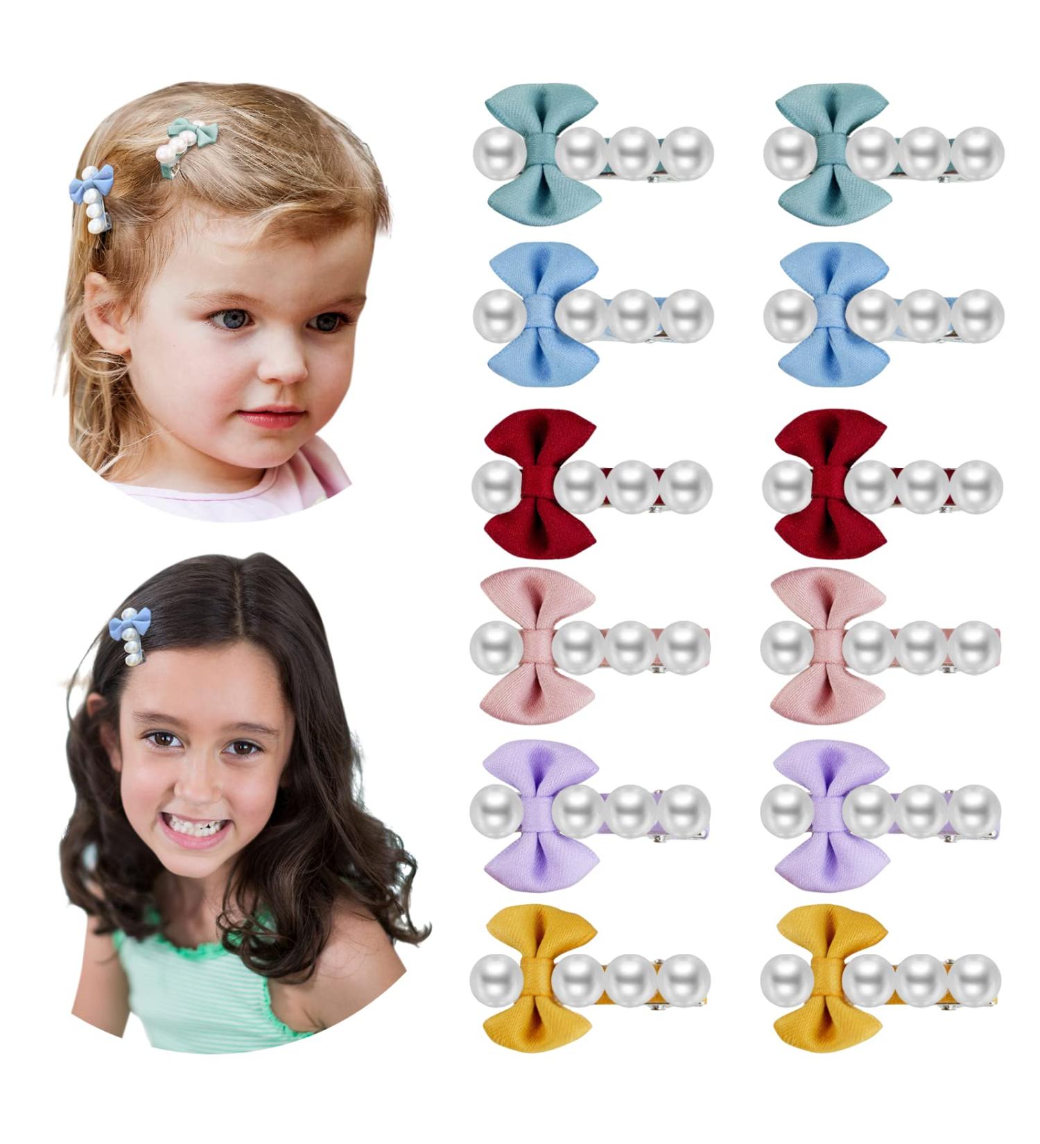 12Pcs Toddler Hair Clips with Hair Pearls and Baby Bows in 6 Colors by CCelia's - Buy Online on GoSupps.com
