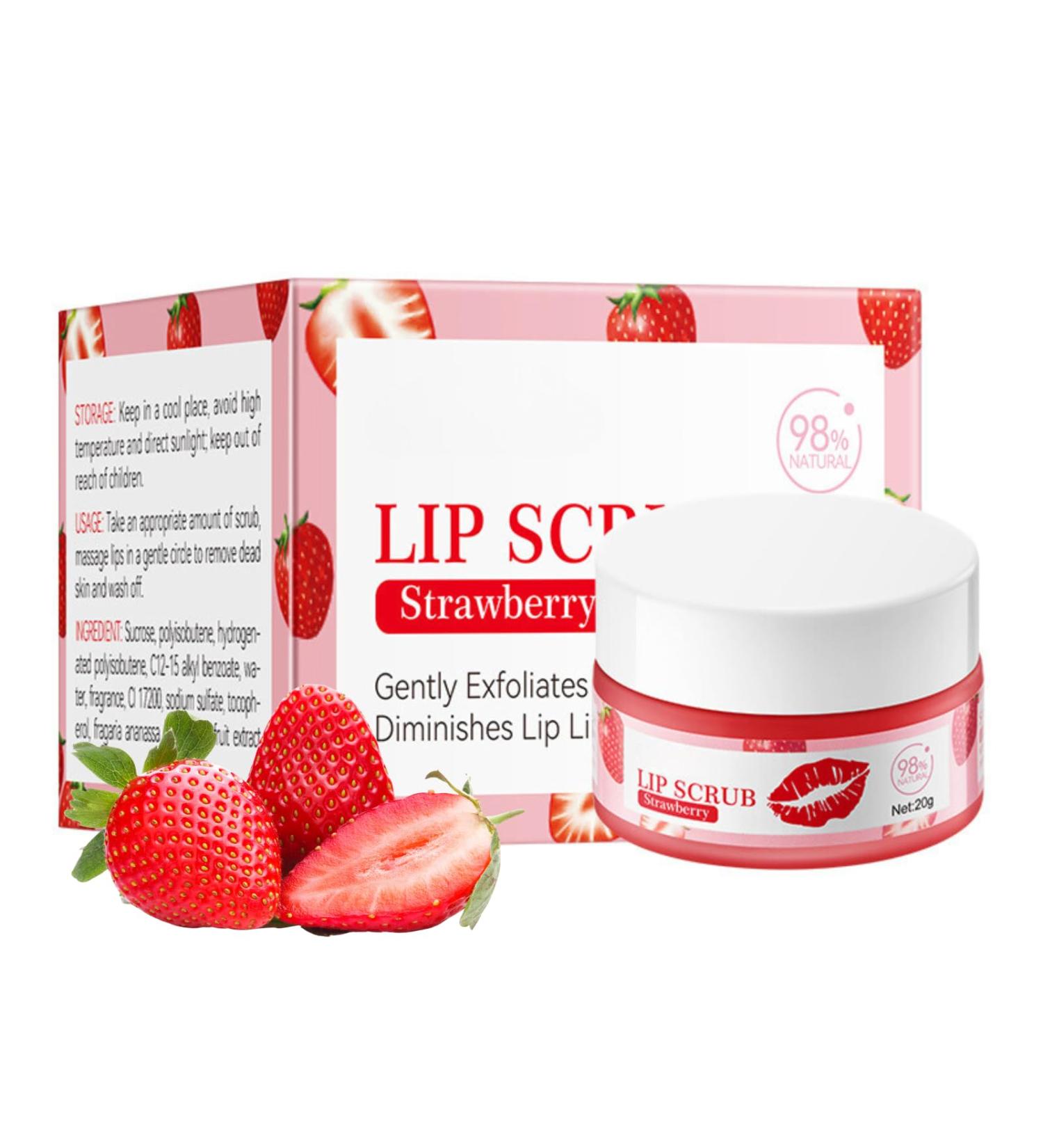 Strawberry Lip Scrub Exfoliator Lip Scrub Moisturizing Lip Care to Remove Dead Skin Lip Lightening For Dark Lips Lip Exfoliator Scrub Sugar Scrub for Chapped & Cracked Lips for Lip Repair - Buy Online on GoSupps.com