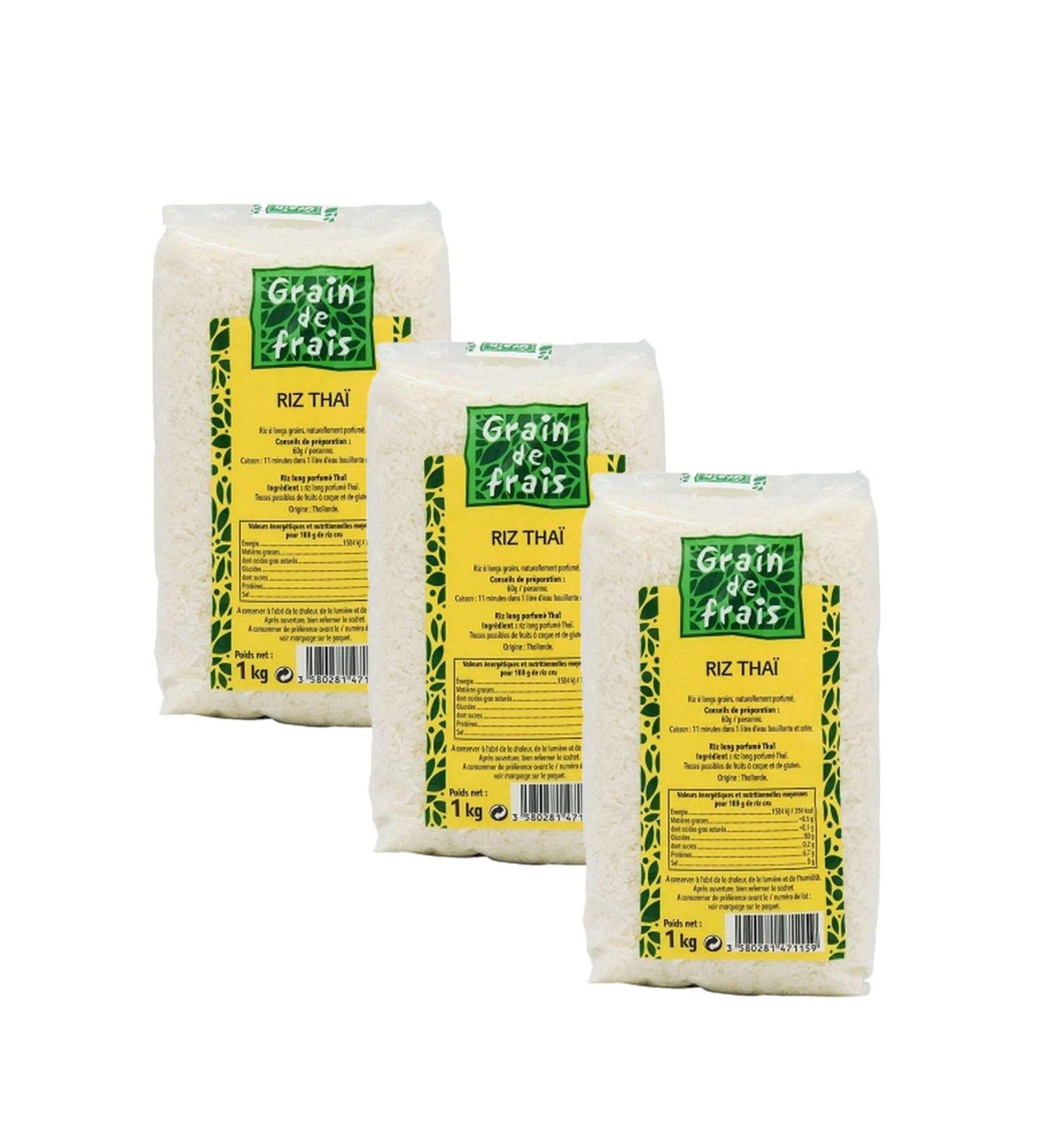 Grain de Frais Lot of 3 Thai Fragrant Rice - Fresh Grain - 1kg pack