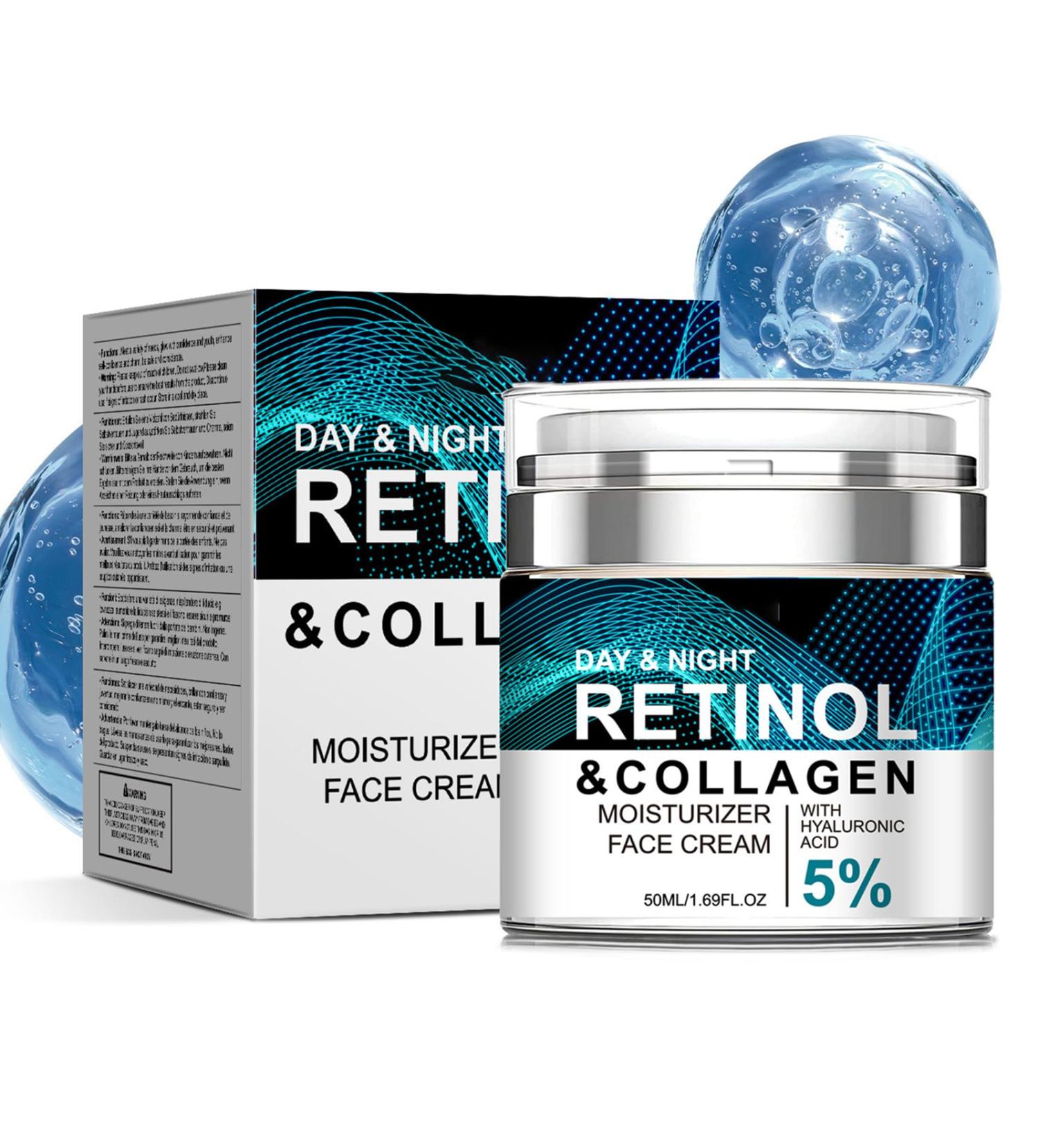 Retinol and Collagen Face Cream with 5% Hyaluronic Acid Retinol Cream for Face Anti Aging Wrinkle Reduce Fine Lines Lifting Firming Moisturizing Day & Night Facial Care Suitable for All Skin Types - Buy Online on GoSupps.com