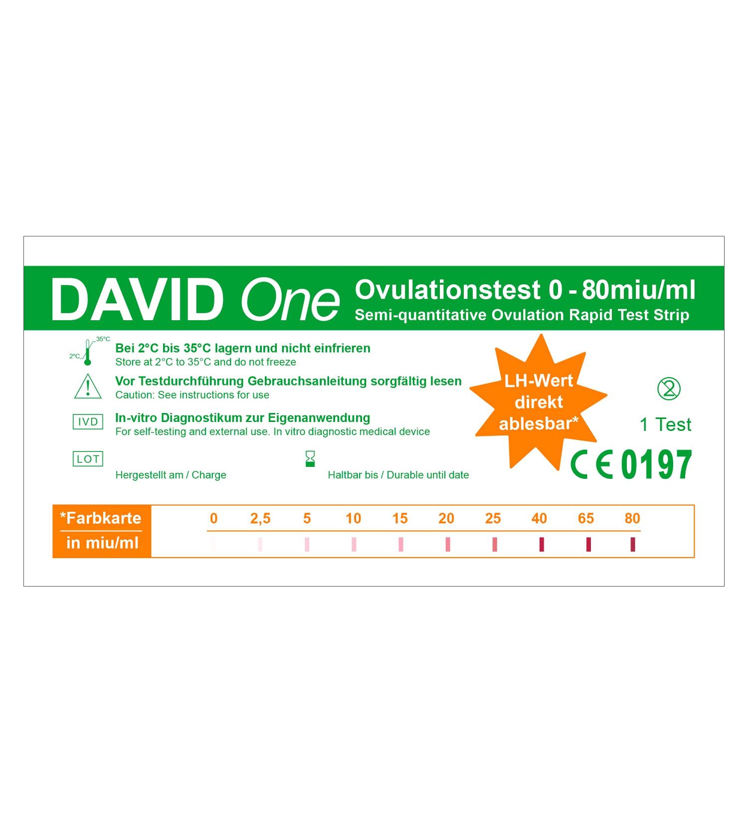 David One 25 x ovulation test strips 0-80 miu/ml with LH value display