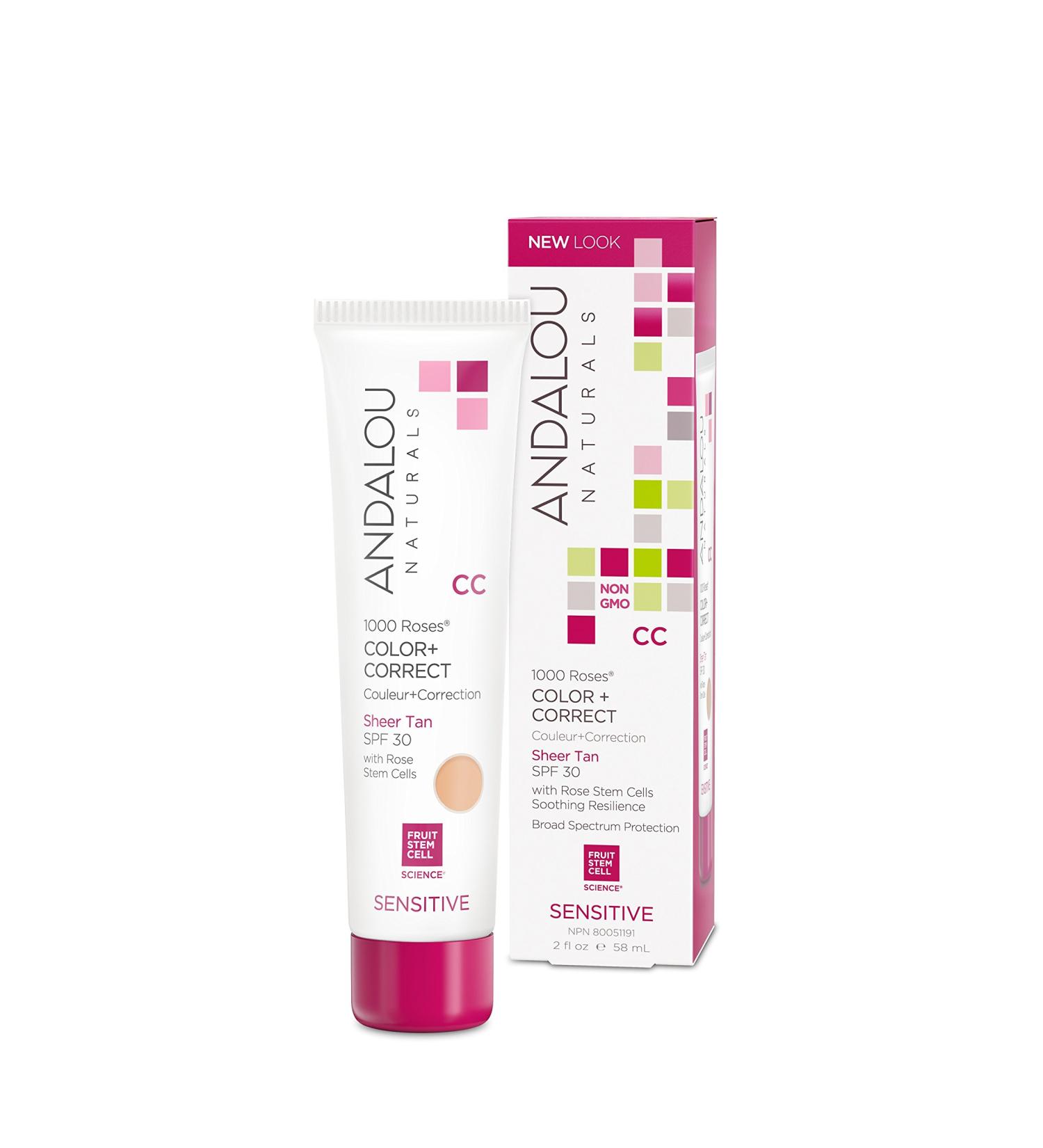 Andalou Naturals CC 1000 Roses Color Correct Sensitive SPF 30 - Sheer Tan 2 fl oz | Hydrating, Natural Skincare - Buy Online on GoSupps.com