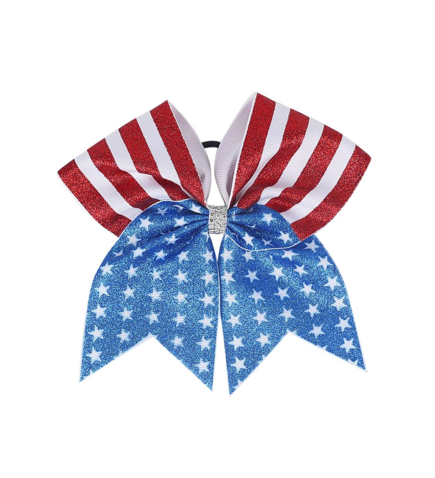 Patriotic Flag Cheer Bow Hair Tie Ponytail Holder for Girls - Glitter Bow Design - JHN12 - Buy Online on GoSupps.com