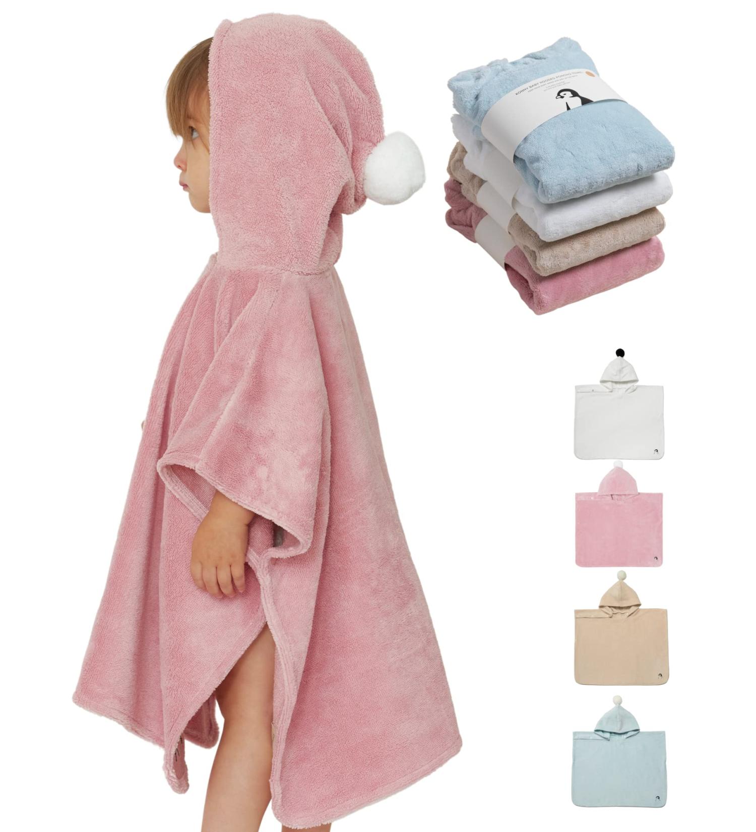 Konny Baby Bamboo Hooded Poncho Bath Towel | Oeko-TEX Certified | Ultra Soft & Quick-Dry Washcloth for Toddler, Infant, Newborn | Bathrobe for Boys & Girls - Pink, Small - Buy Online on GoSupps.com
