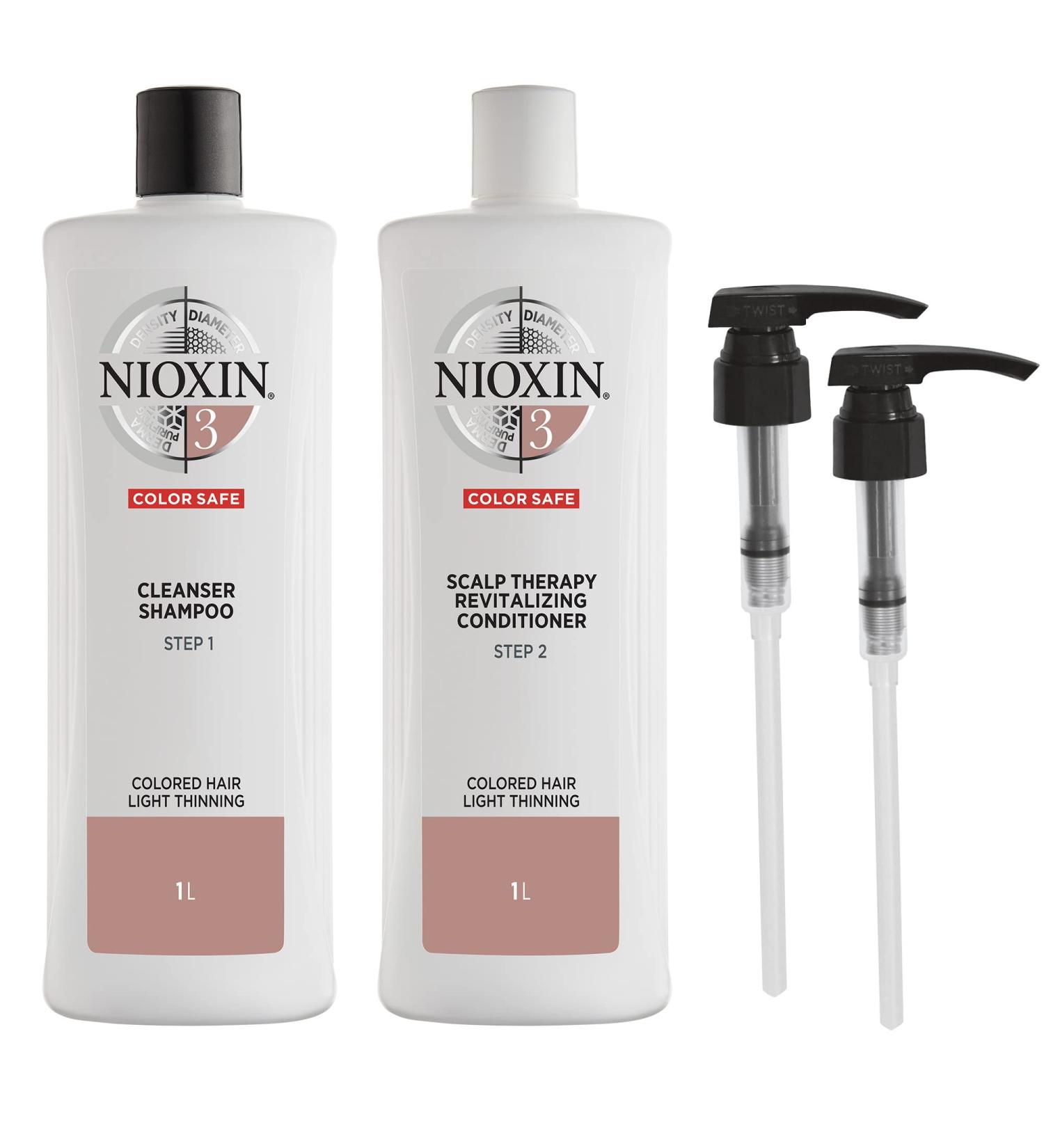 Nioxin System 3 Shampoo & Conditioner Prepack for Color Treated Hair - 33.8 fl oz with Light Thinning Pumps - Buy Online on GoSupps.com