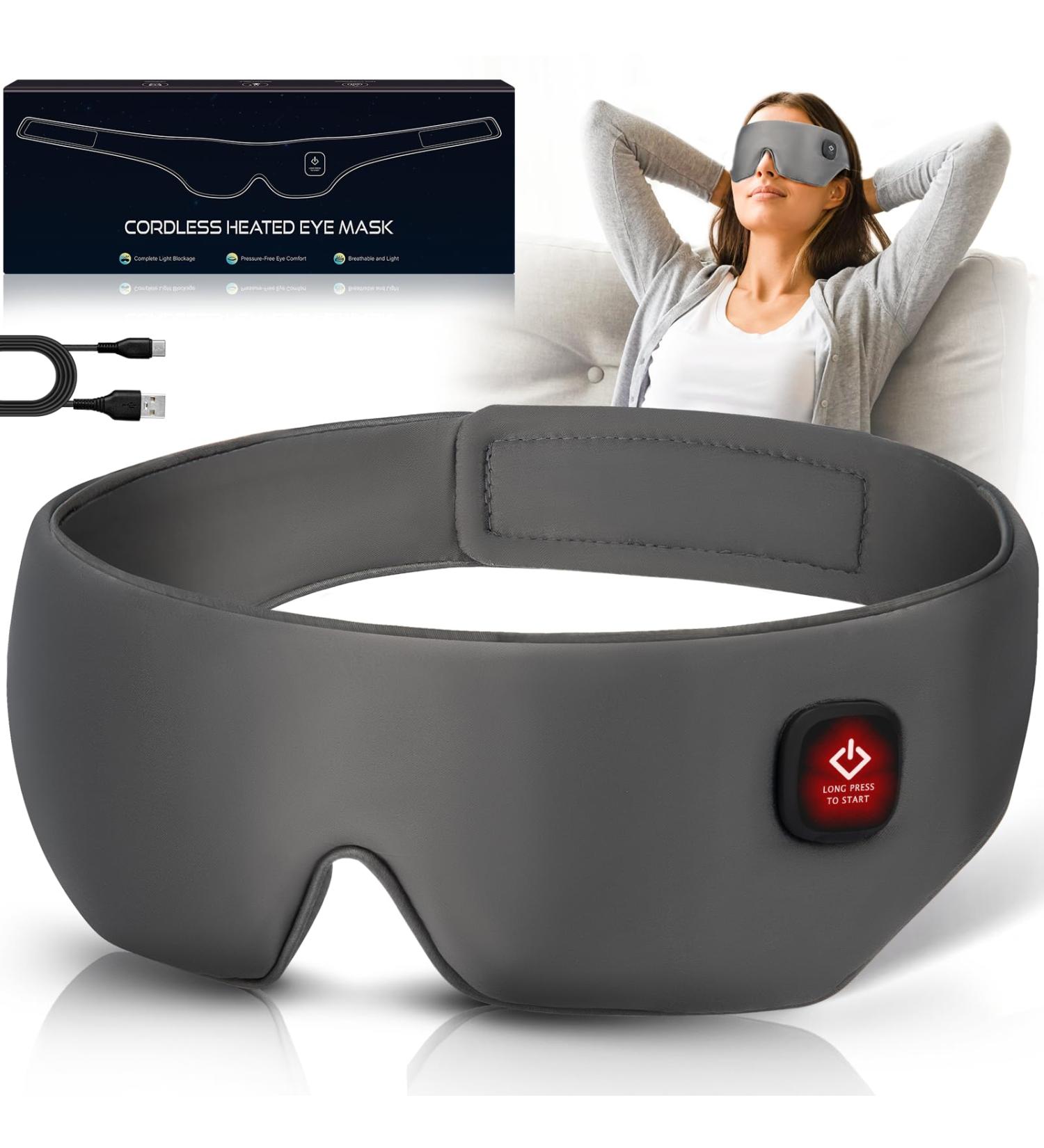 Silk Cordless Heated Eye Mask - Washable Sleep Mask & Electric Eye Heating Pad for Blepharitis Sinus Relief - Perfect Gift for Men & Women - Buy Online on GoSupps.com