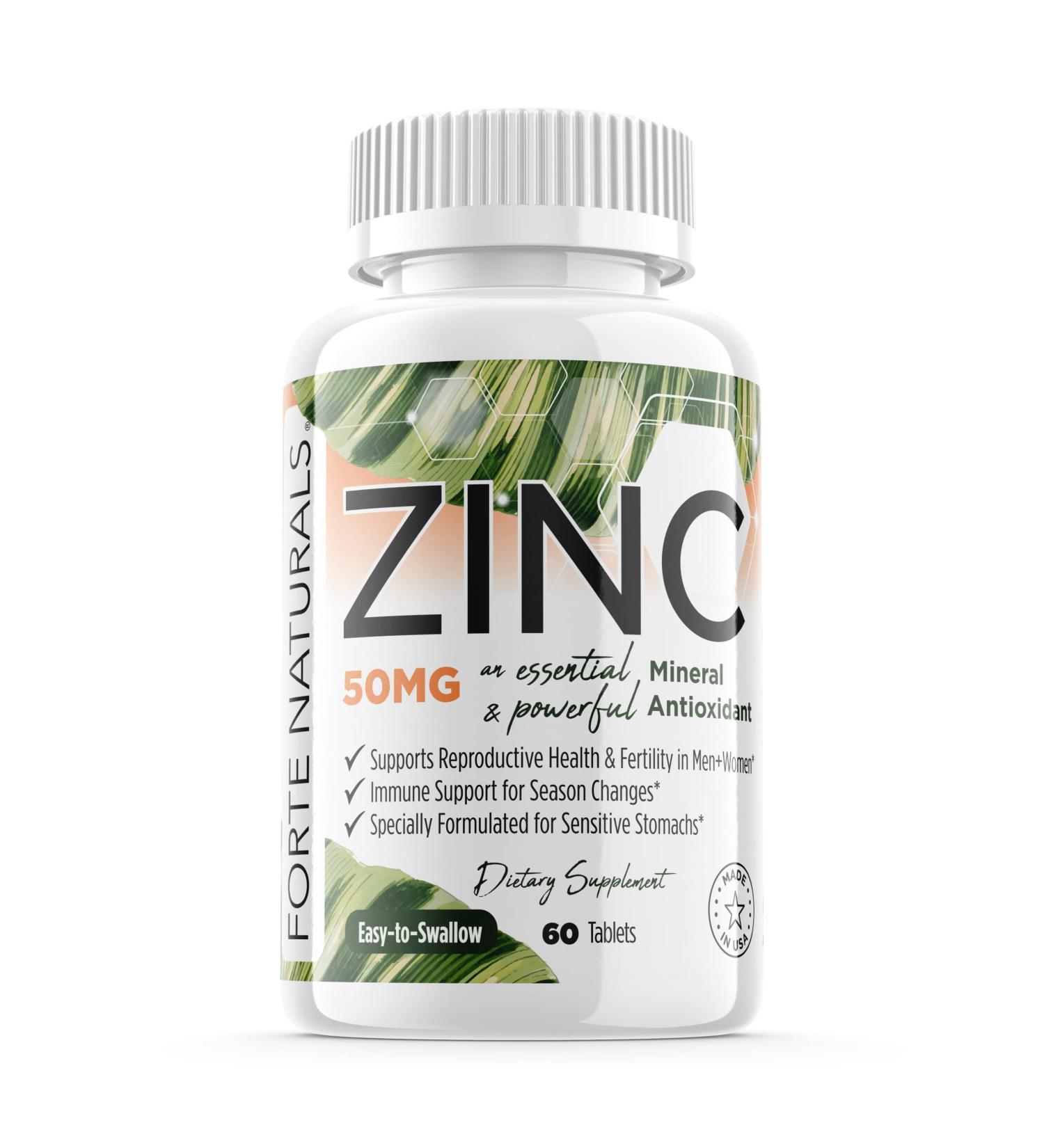 Forte Naturals Zinc 50mg Supplements for Sensitive Stomachs - 60 Vegan Tablets - Buy Online on GoSupps.com