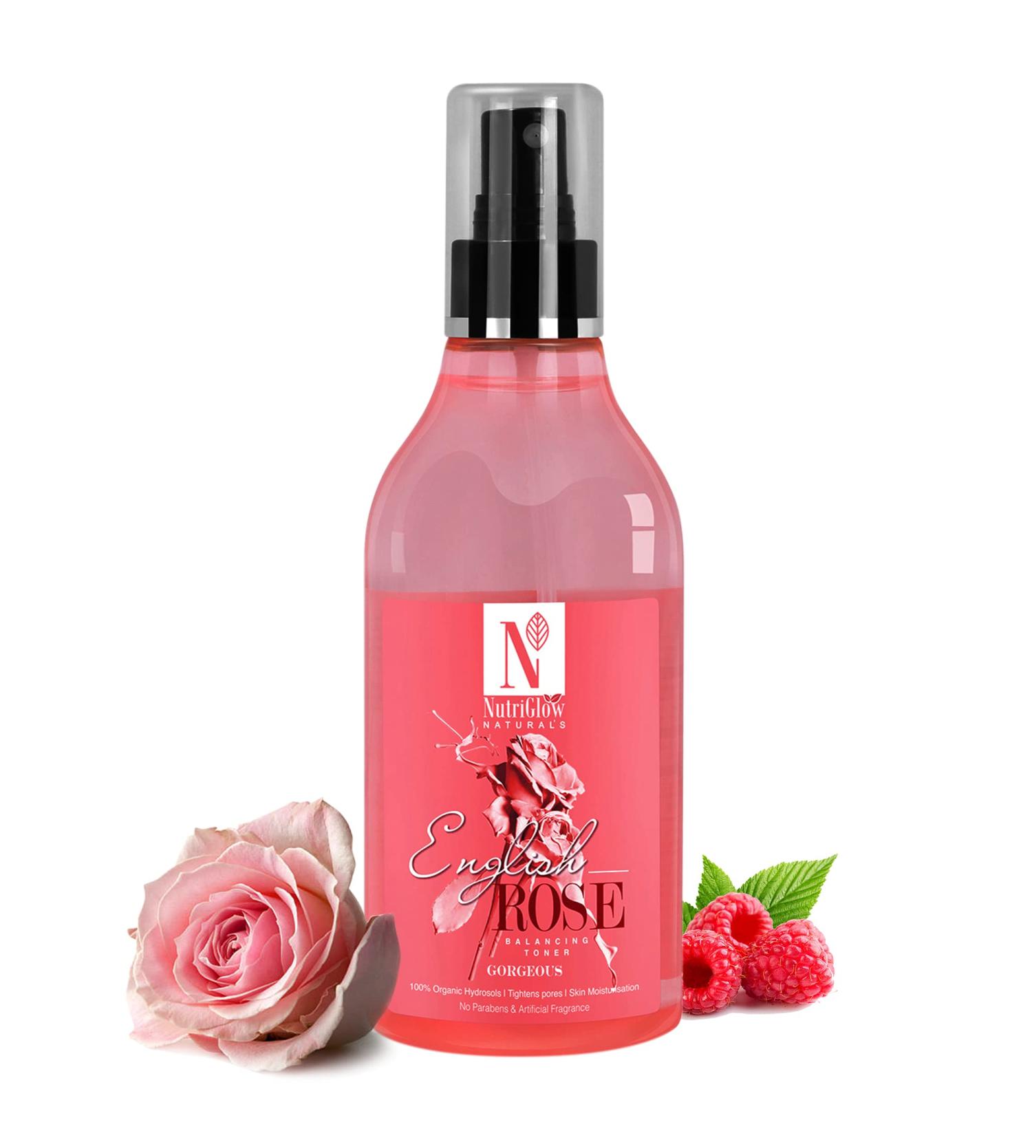 Nutriglow Naturals English Rose Balance Toner for Tightens Pores Skin Moisturization No Parabens & Artificial Fragrance 300Ml - Buy Online on GoSupps.com