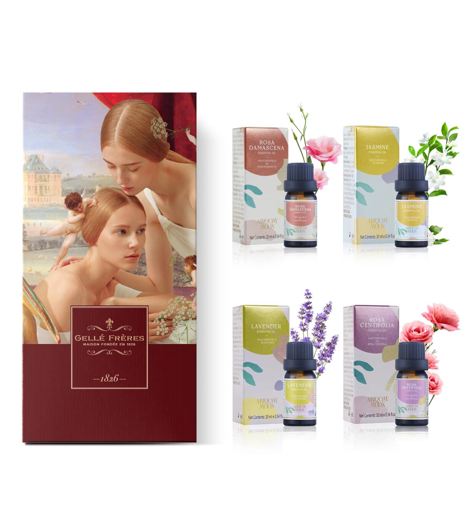 Abloom Moon Massage Oil Gift Box - 4 x 10ml Essential Oils for Aromatherapy Massage & Hair Care | Rose Jasmine Lavender - Buy Online on GoSupps.com