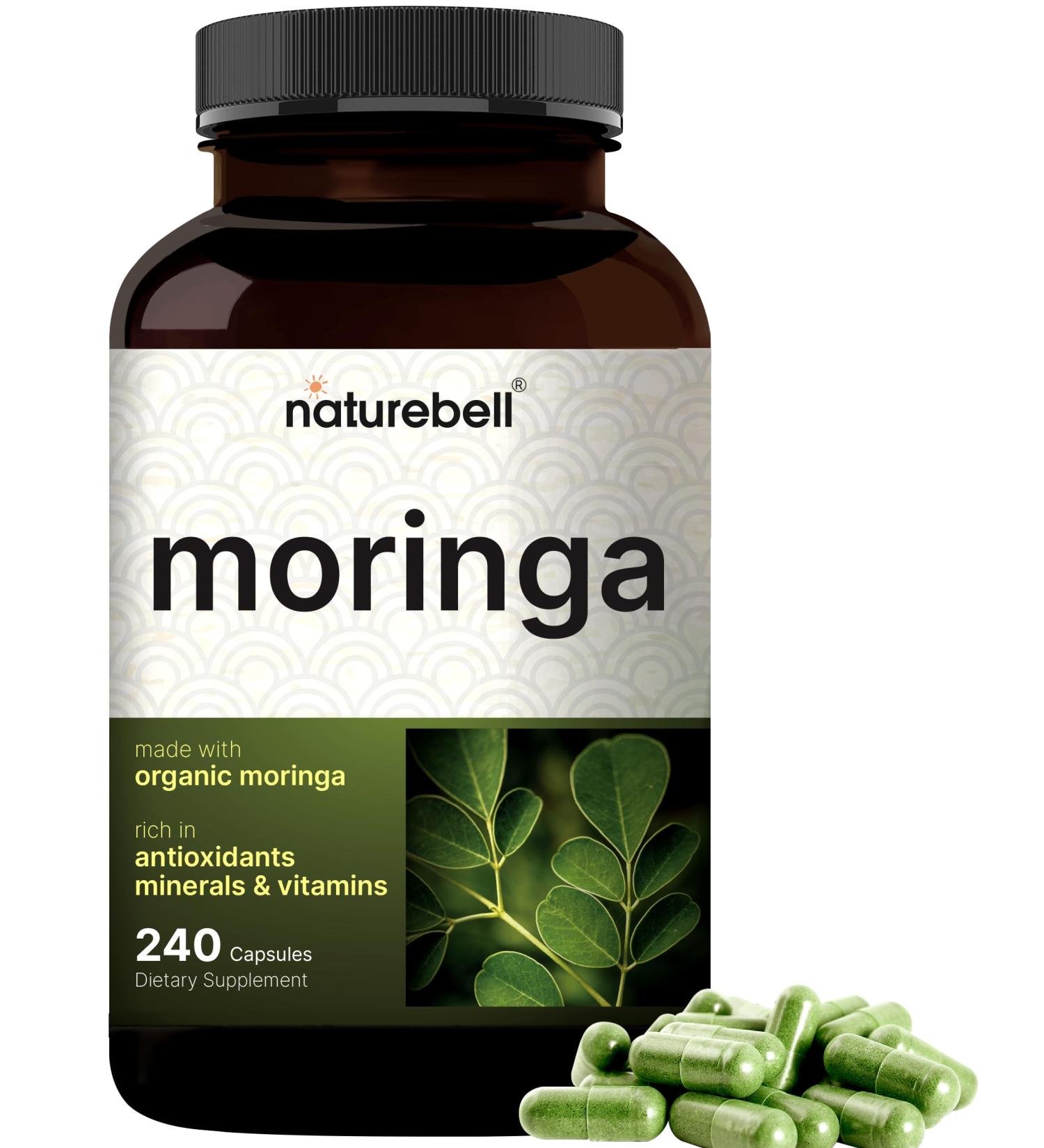 NatureBell Pure Moringa Capsules 8000mg Per Serving - Made with Moringa Powder Organic 240 Capsules | Green Superfood Skin Health & Immune Support | Non-GMO Gluten Free 4 Month Supply 240 Count (Pack of 1) - Buy Online on GoSupps.com