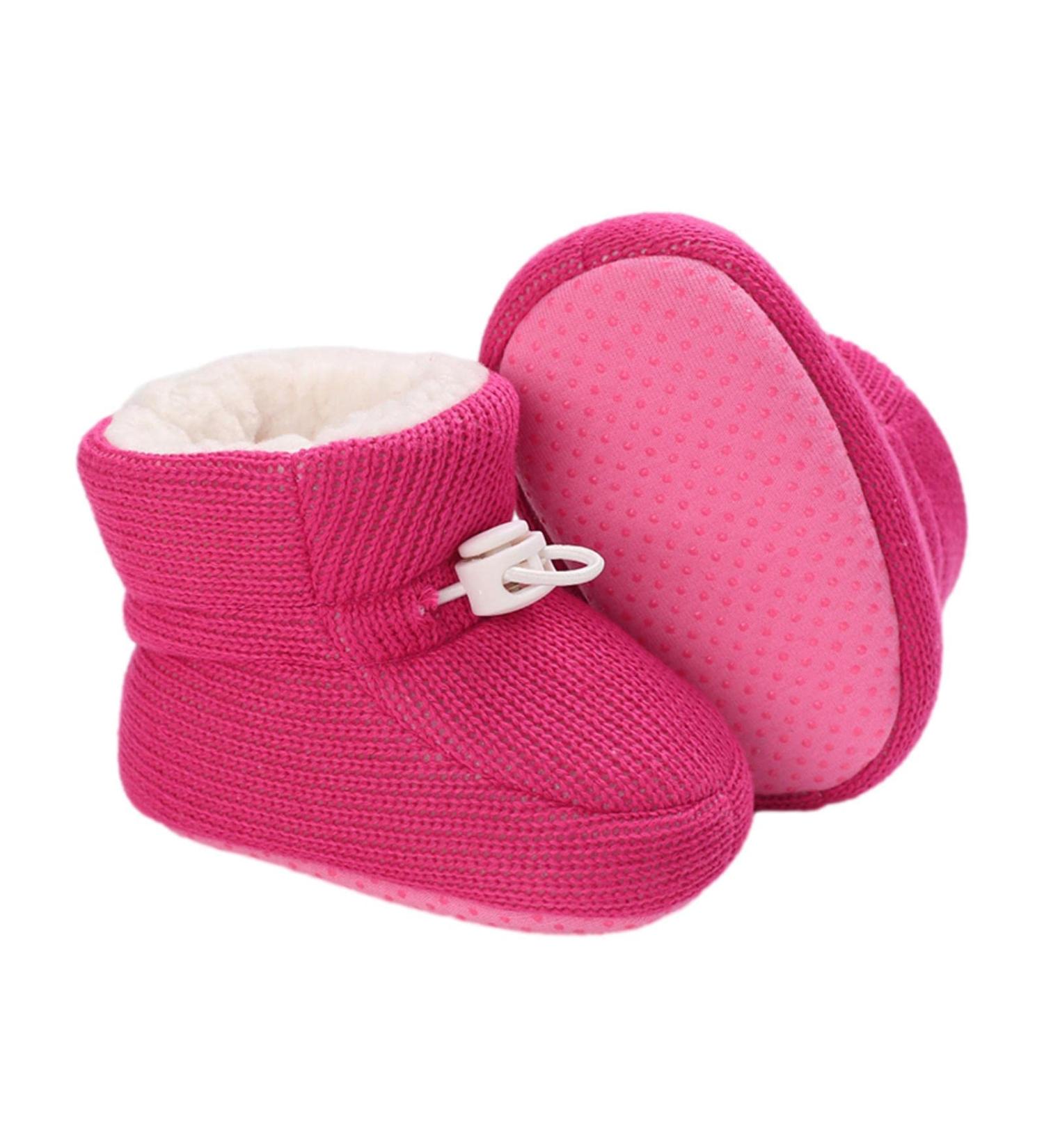 Baby Winter Fleece Booties Non-Slip Soft Sole Shoes - Dark Pink (0-6 Months) - Buy Online on GoSupps.com
