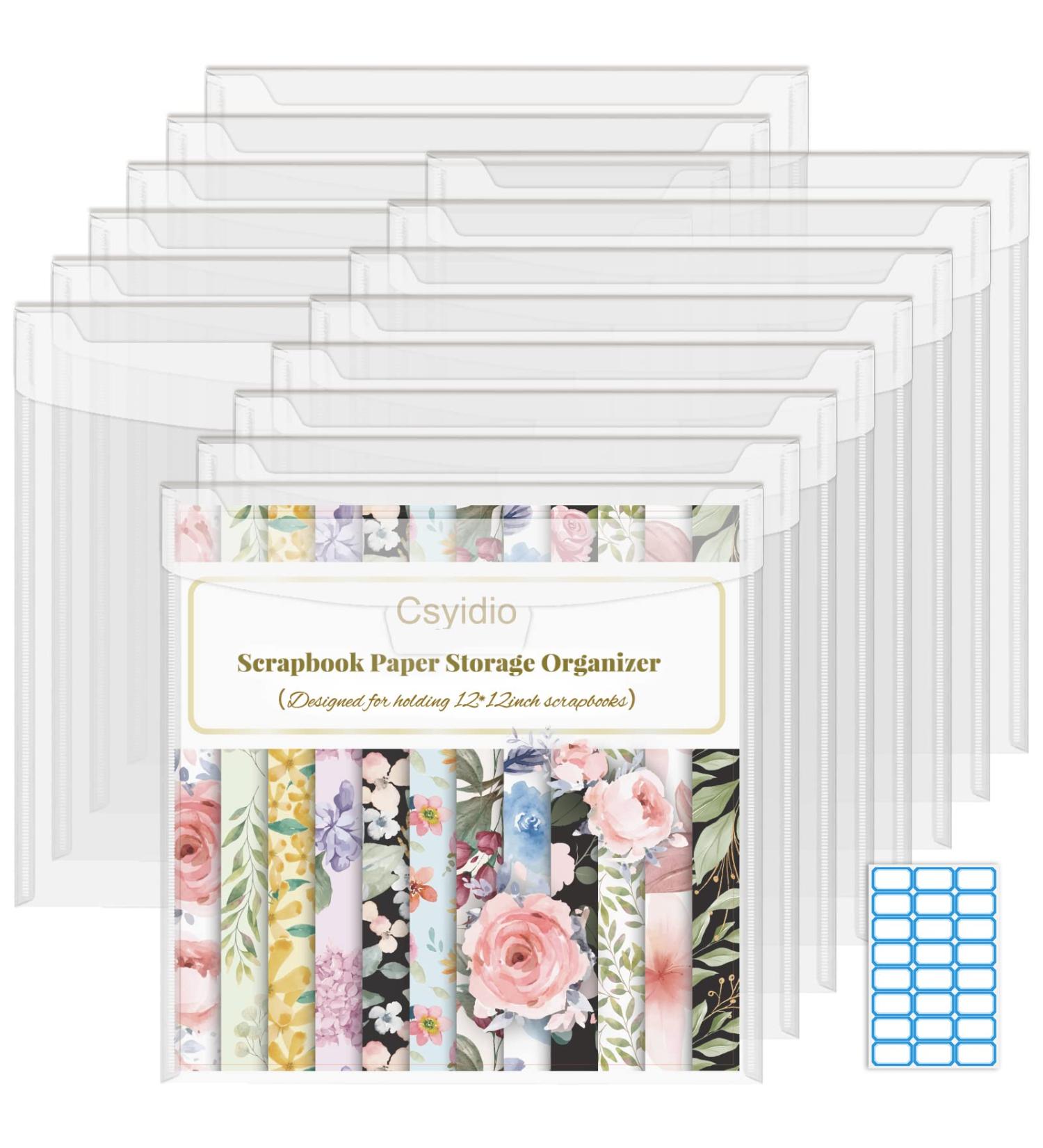 Csyidio 14-Piece 12x12 Inch Scrapbook Paper Storage Organizer | Clear with Sealing Design & Large Label Stickers | Holds Scrapbook Paper & Vinyl Paper - Buy Online on GoSupps.com