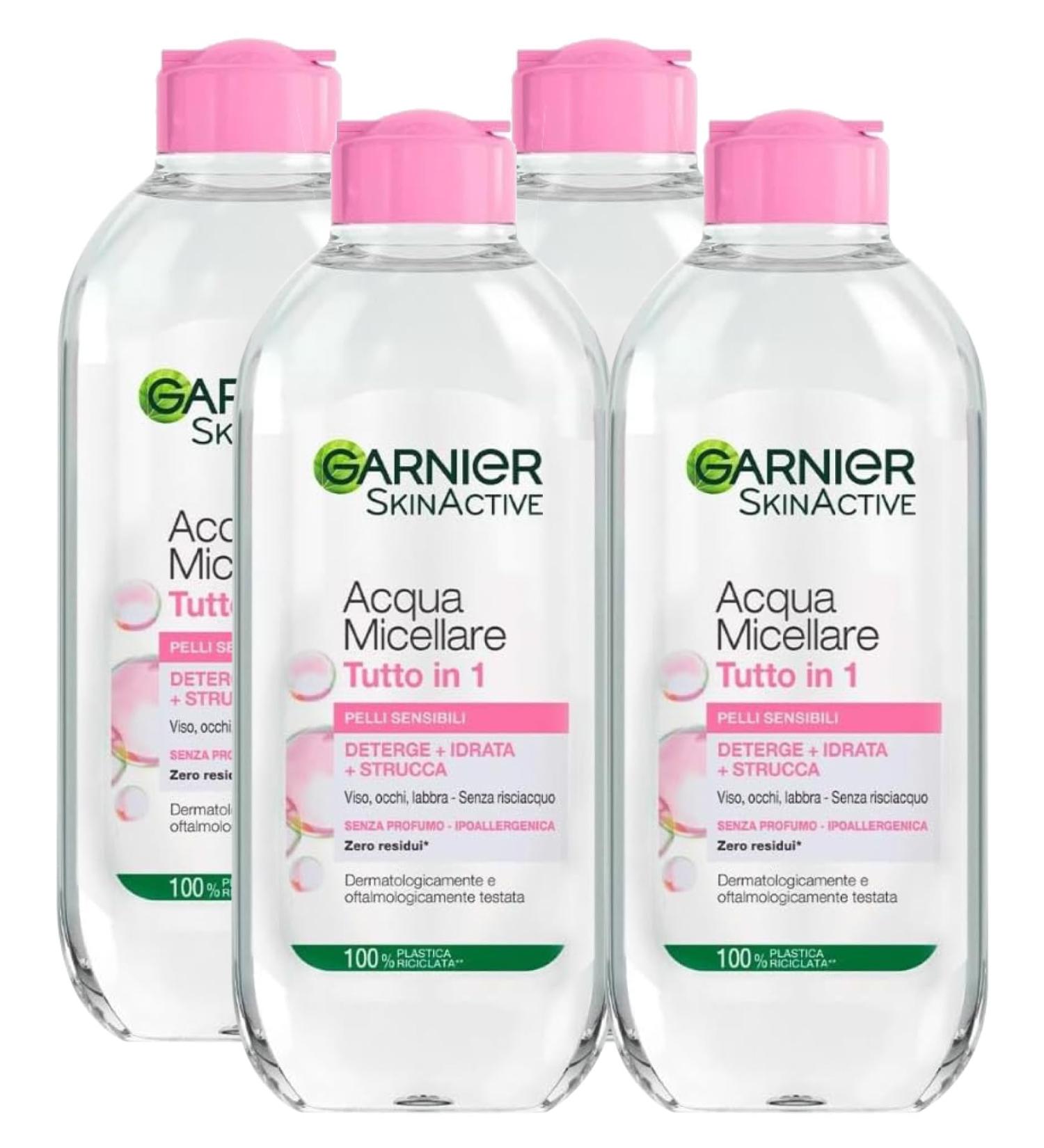  Garnier Garnier SkinActive Micellar Water All in 1 for Sensitive Skin Cleansing Cleansing Soothing Without Rinsing Face Eyes Lips Hypoallergenic Formula Fragrance Free 4 x 400 ml Bottles - Buy Online on GoSupps.com