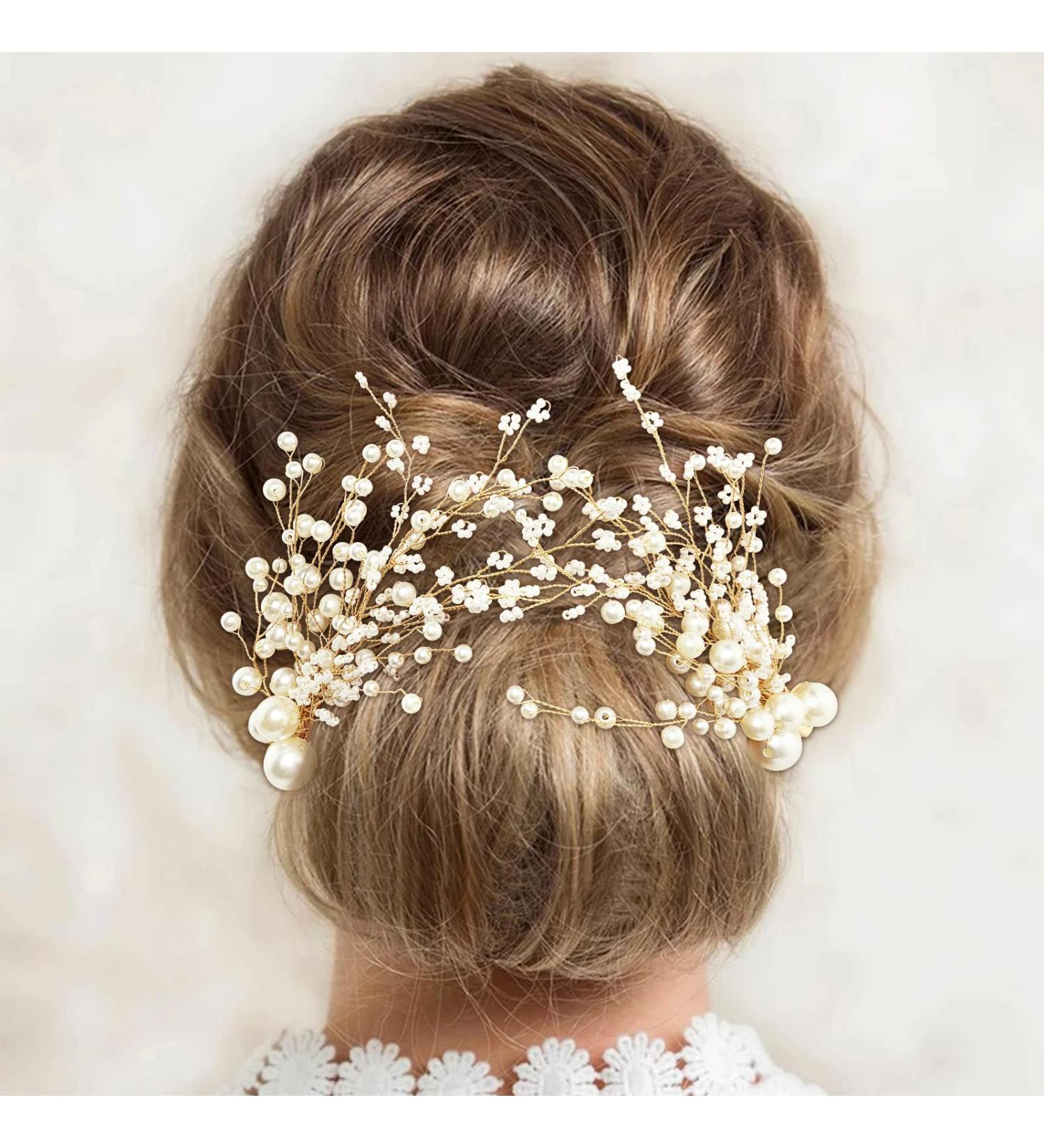 Pearl Bridal Hair Clips - 2pcs Gold Vine Wedding Hair Accessories - Buy Online on GoSupps.com