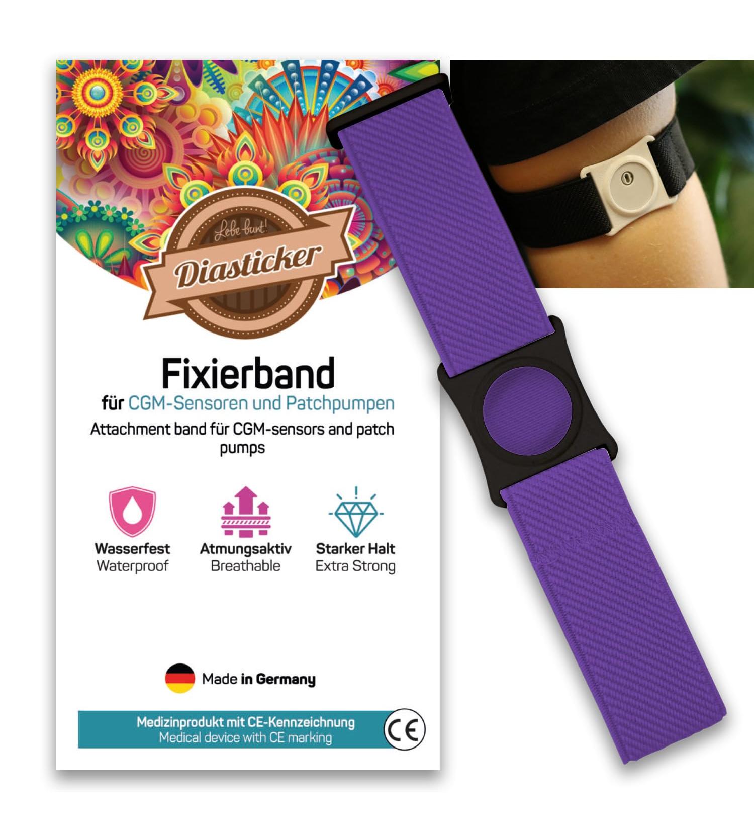 Diasticker | Freestyle Libre 3 Fixing Band - Waterproof Flexible Protector | Strong Sensor Fixation | Black & Purple (S: 18-25 cm) - Buy Online on GoSupps.com