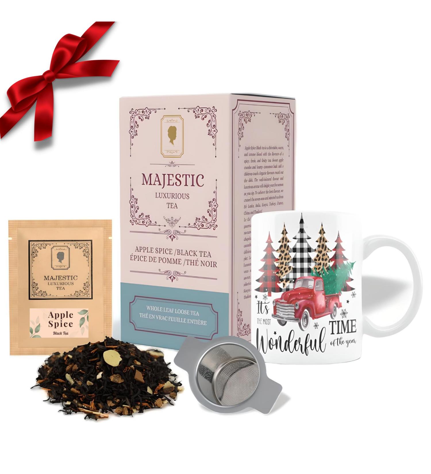 Majestic Tea Gift Set - Premium Apple Spice Loose-Leaf Tea Bag Of (30 gm) Paired with an Elegant Mug and Stainless Steel Tea Strainer - A Taste of Luxury - Buy Online on GoSupps.com