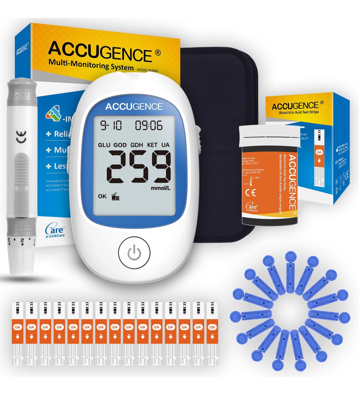 ACCUGENCE Uric Acid Test Kit with 3in1 Meter - Fast Results for Home Testing | 25 Test Strips Included - UK mmol/L - Buy Online on GoSupps.com