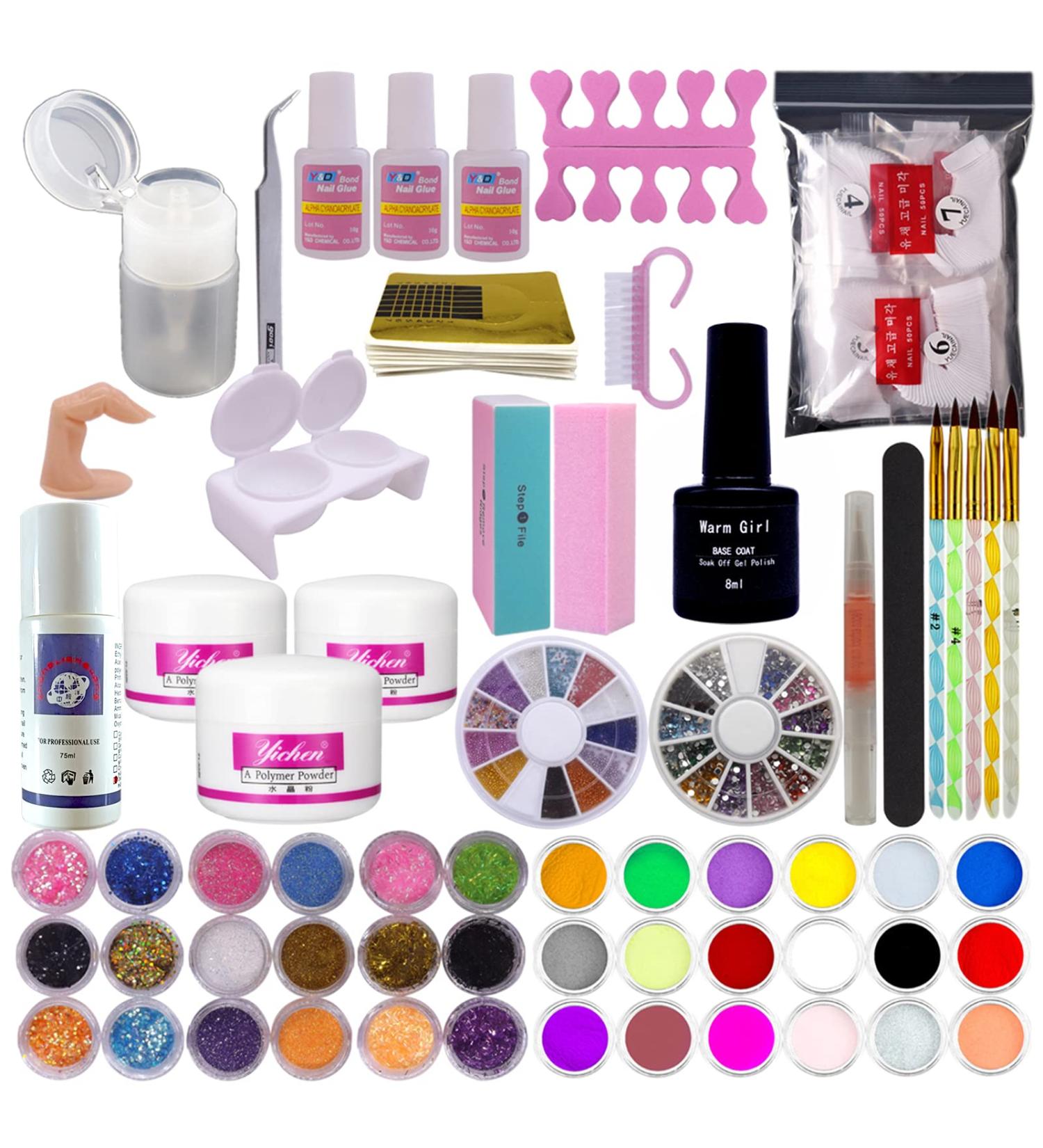 Warm Girl Acrylic Nail Set - 36 Pieces with 3 Colors Glitter Powder UV Primer & Acrylic Fluid for Nail Extensions - Buy Online on GoSupps.com