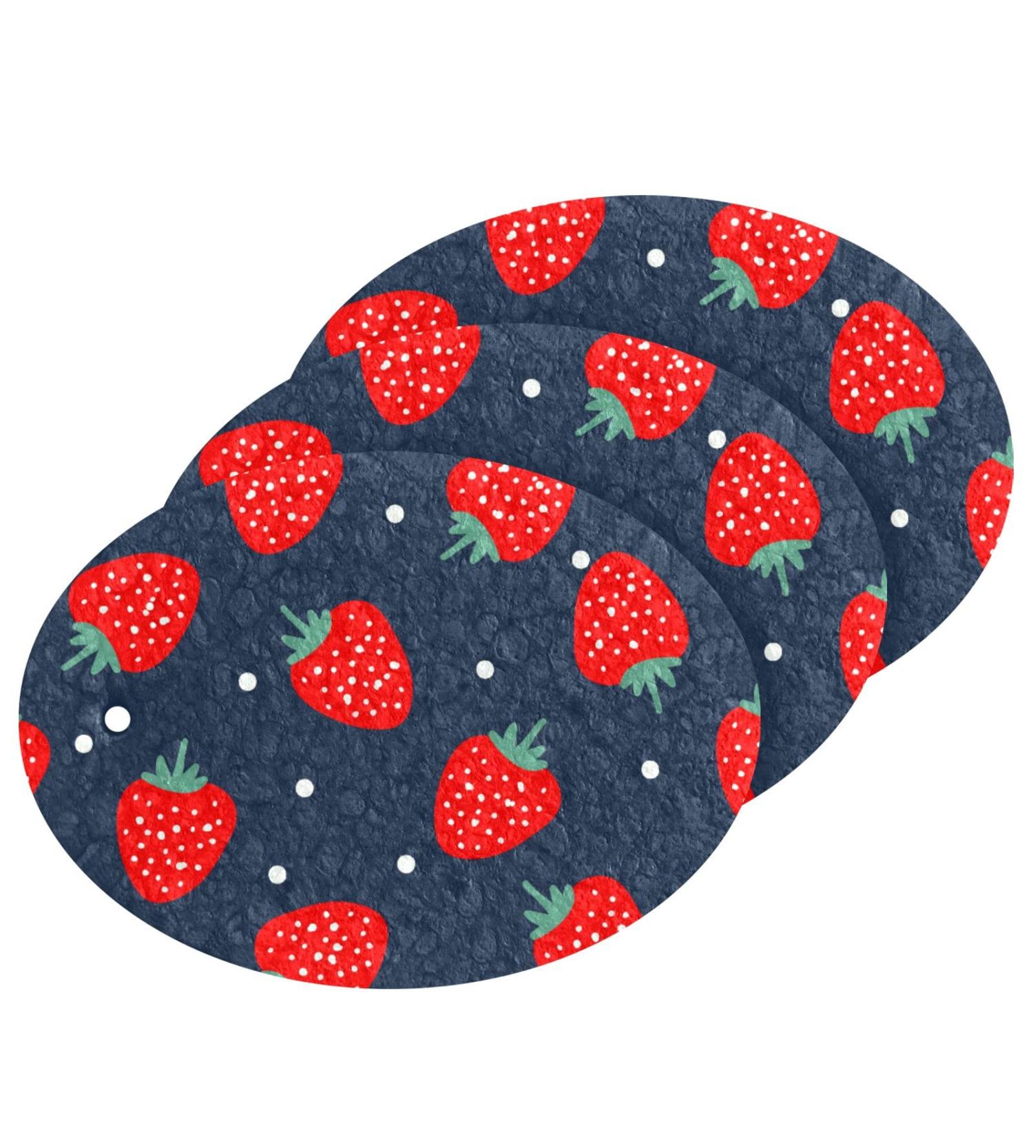 3-Pack Cleaning Kitchen Sponges Oval Red Cute Strawberry Kitchen Cellulose Dishwashing Wood Pulp Cotton one sizex3 Red Cute Strawberry - Buy Online on GoSupps.com