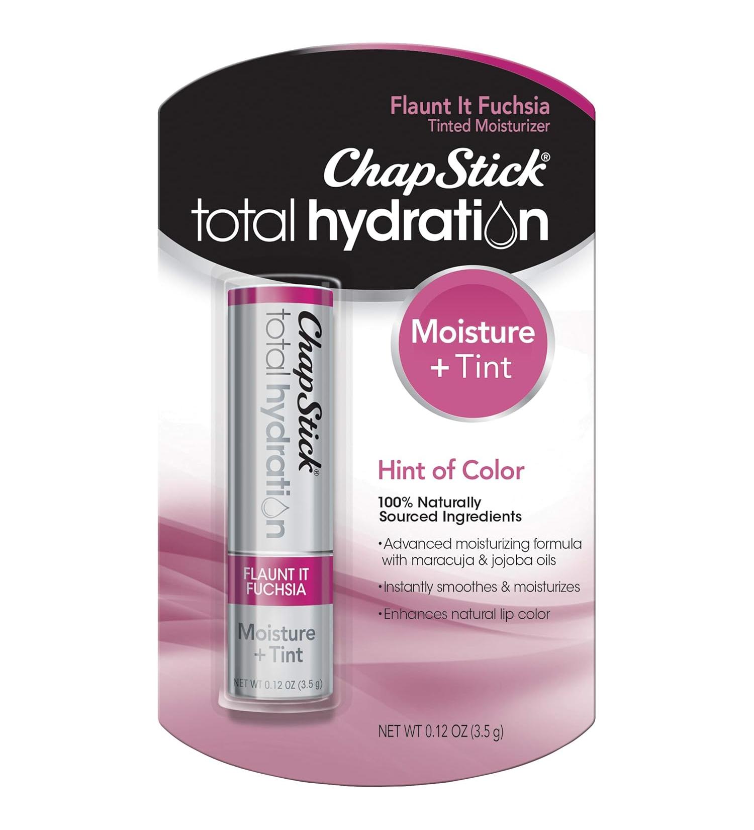 ChapStick Total Hydration Moisture + Tinted Lip Balm Tube - 0.12 Oz - Flaunt it Fuchsia - Buy Online on GoSupps.com