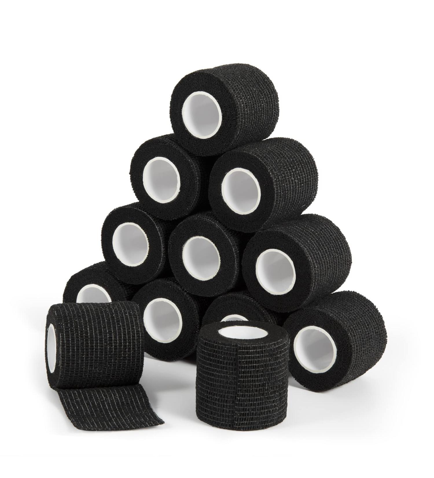 Self-Adhesive Legal Bandage - 12 Rolls of 5cm x 4.5m Cohesive Fixing Bandage for First Aid Dog Vet Wrap & Sports Use - Black - Buy Online on GoSupps.com