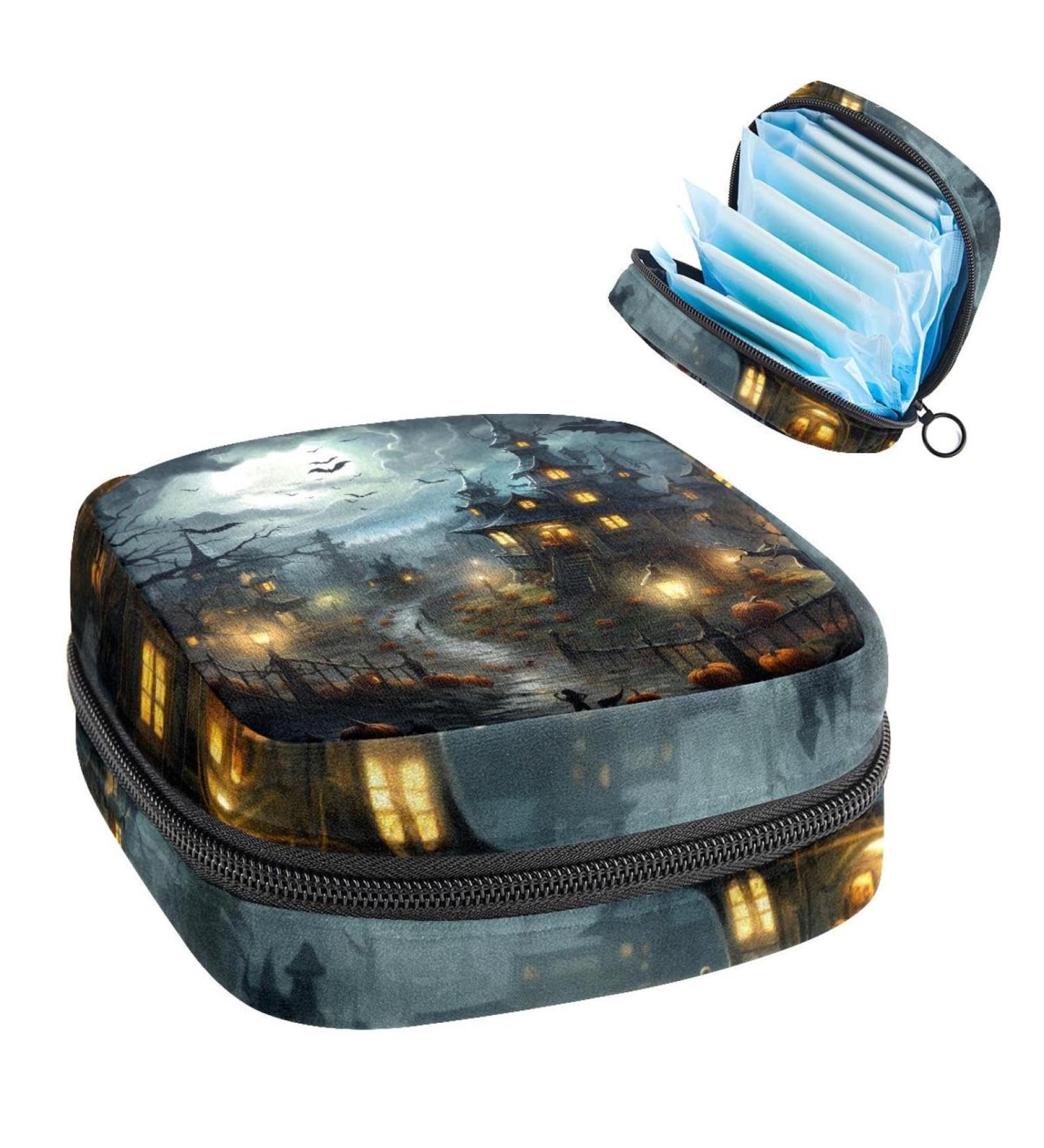Anna Cowper Horrior Halloween Castle Sanitary Napkin Storage Bag | Feminine Menstrual Cup Pouch | Nursing Pad Holder | Tampon Bags | Portable Period Bag for Women and Teen Girls | 1Pcs Multi-colored - Buy Online on GoSupps.com