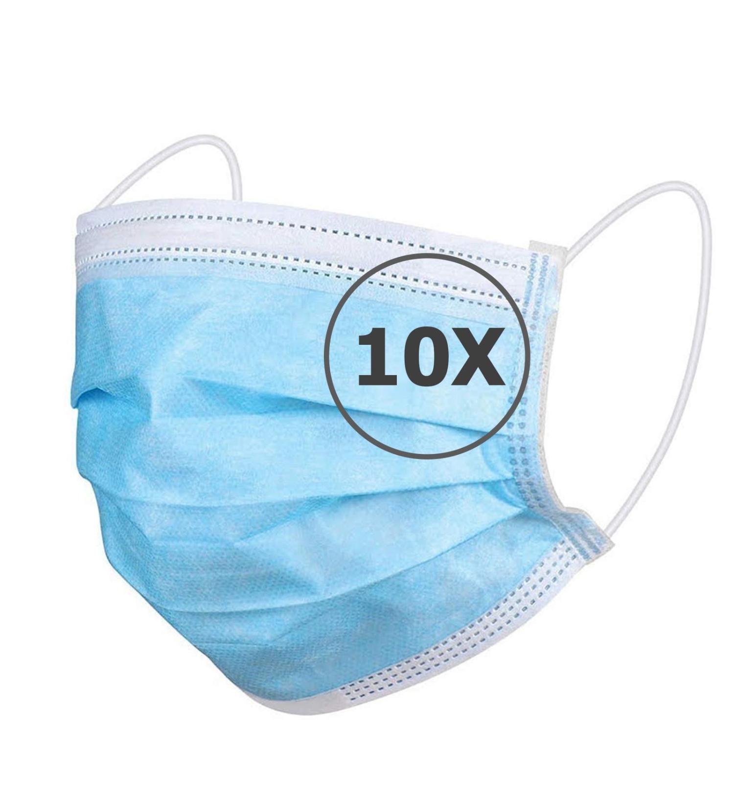 TBOC Disposable Hygiene Masks - 3 Layer Soft Lightweight Breathable Polypropylene with Nose Clip - 10 Blue Units for International Shipping - Buy Online on GoSupps.com