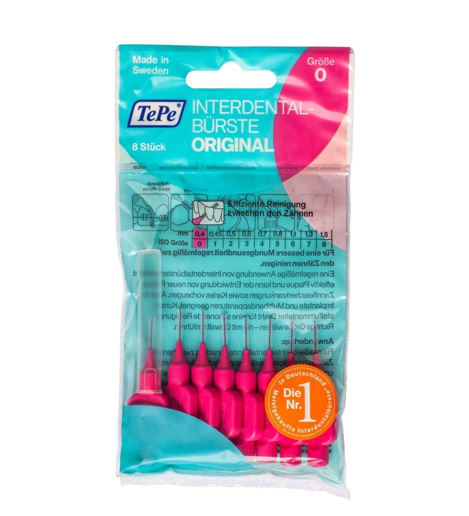 TePe Interdental Brushes pink Original 8 pieces interdental brushes ISO0 0.4mm