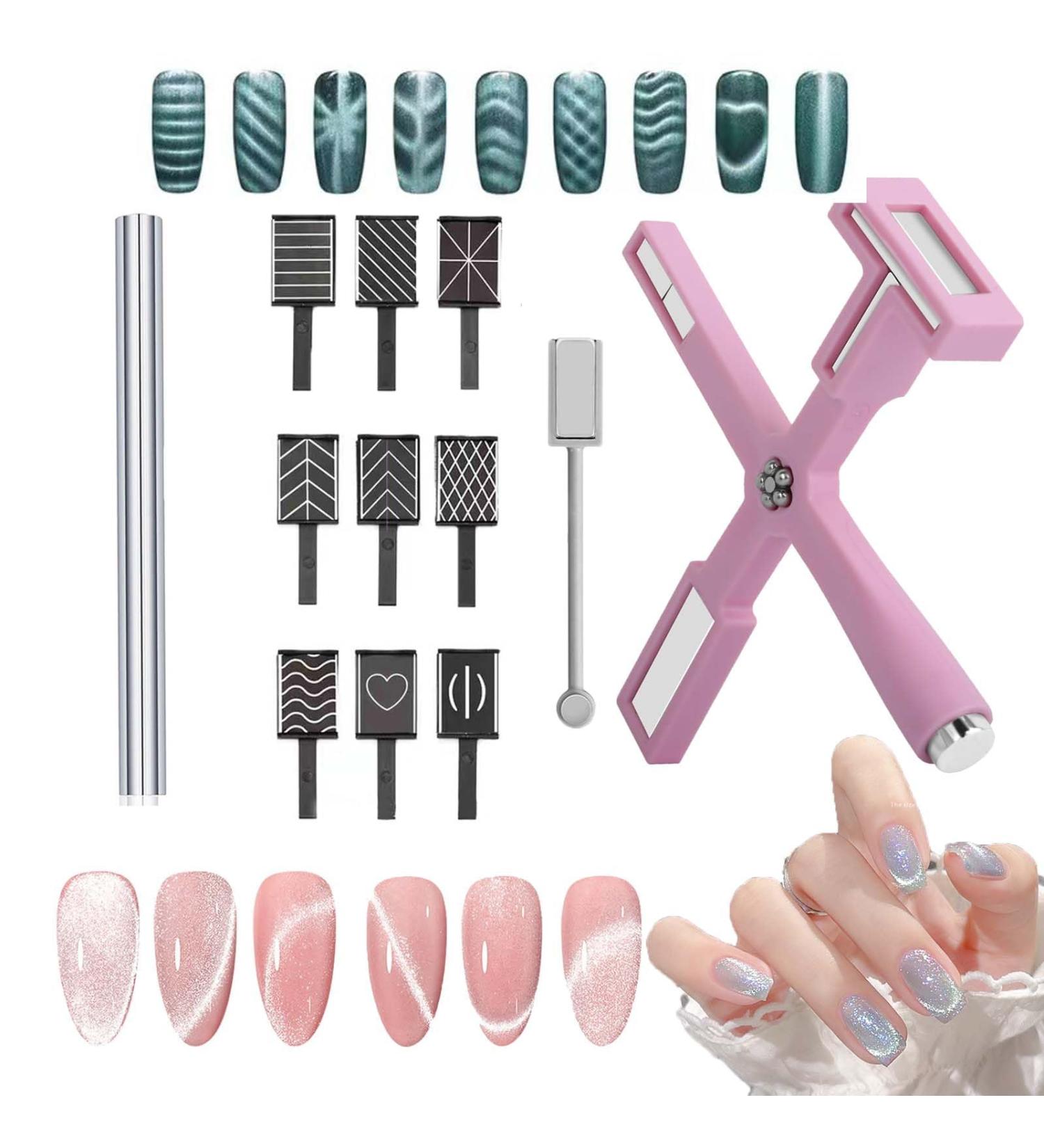 12Pcs Cat Eye Nail Art Magnet Tools Kit - 5 in 1 Magnet for 3D Gel Polish - DIY or Salon Use - Pink - Buy Online on GoSupps.com