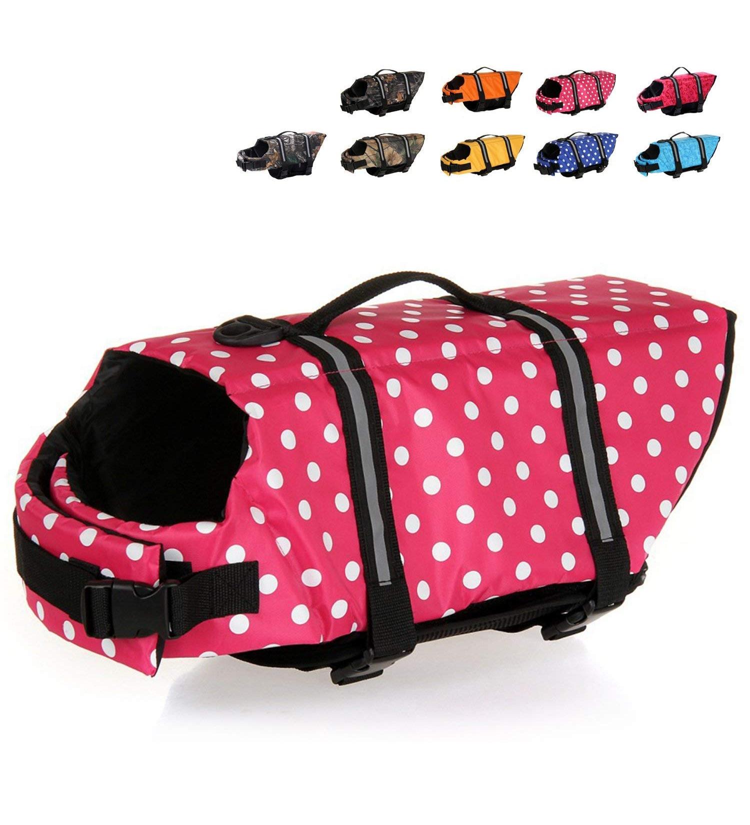 HAOCOO Dog Life Jacket Vest Swimsuit with Reflective Stripes - Pink Polka Dot XL - Buy Online on GoSupps.com