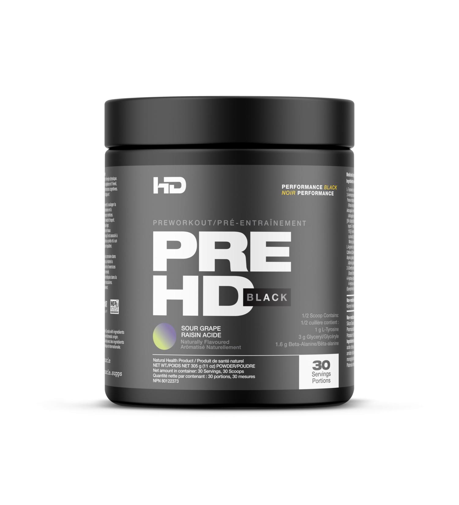 HD MUSCLE PreHD Black Pre Workout Powder | High Stimulant Pre-Workout | Explosive Energy & Focus Increased Endurance & Nitric Oxide Muscle Pumps | 30 Servings (Sour Grape) Sour Grape 30 Servings