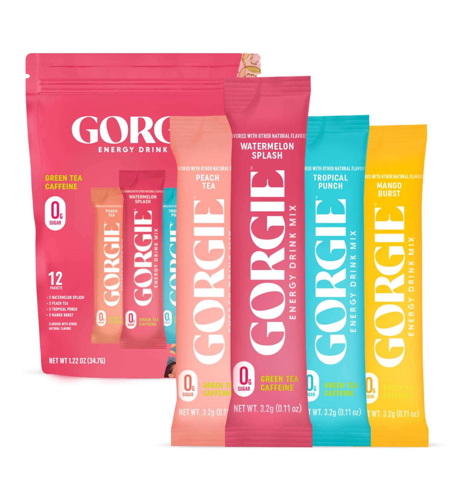 GORGIE Bestsellers Variety Sugar-Free Natural Energy Drink Mix On the Go Powder Healthy Energy Drinks - Green Tea Caffeine Biotin B Vitamins -150mg Caffeine L-Theanine Vegan & Low Calorie (Pack of 12) - Buy Online on GoSupps.com