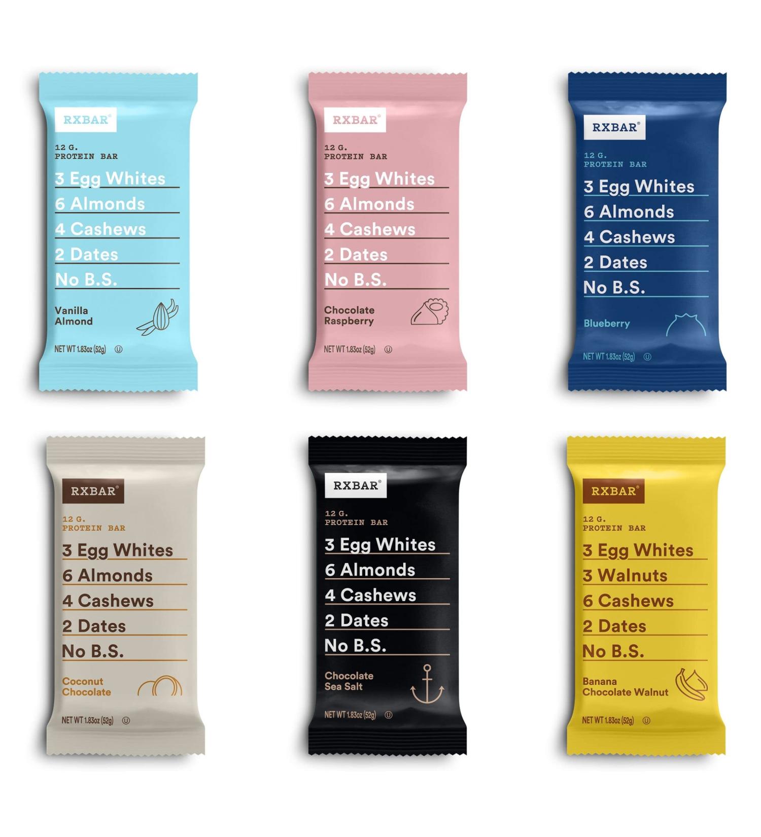 RXBAR Protein Bar Variety Pack - 6 Flavors (1 Box, 12 Bars) | High Protein Snack - Buy Online on GoSupps.com