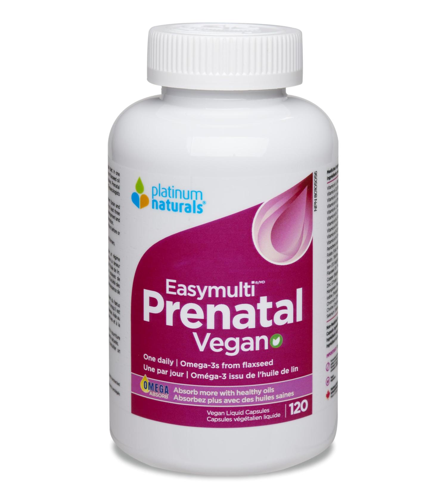 Platinum Naturals - Prenatal Easymulti Vegan 120 Liquid Capsules - Omega 3 Prenatal Vitamins with Folic Acid - Vegan Prenatal Vitamins for Women with Iron and Folate - Prenatal Multivitamin for Women 120 count (Pack of 1) - Buy Online on GoSupps.com