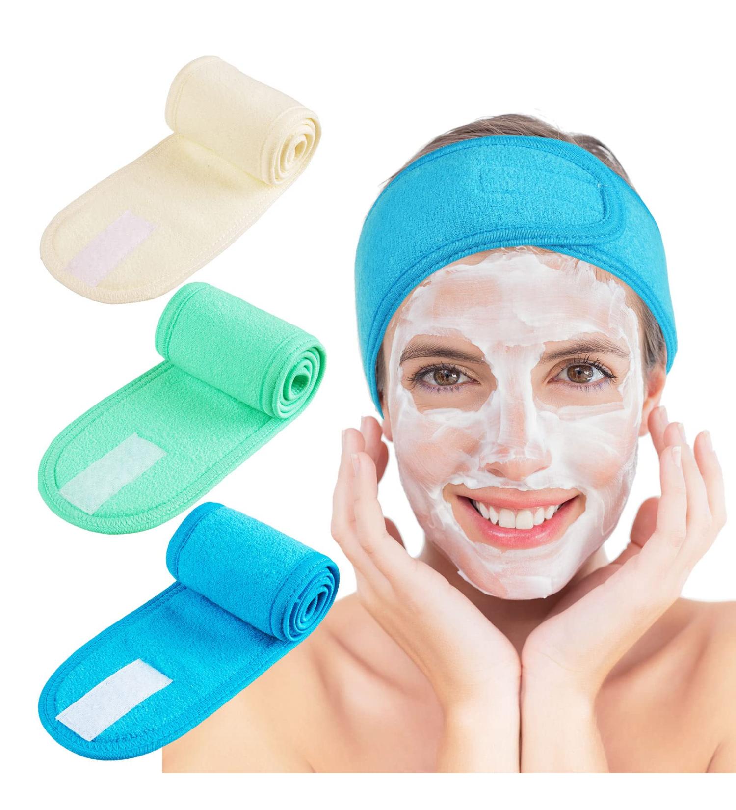 Whaline Spa Facial Headband Make Up Wrap Head Terry Cloth Headband Adjustable Towel for Face Washing Shower Facial Cover 3 Pieces (Blue Green Yellow) - Buy Online on GoSupps.com