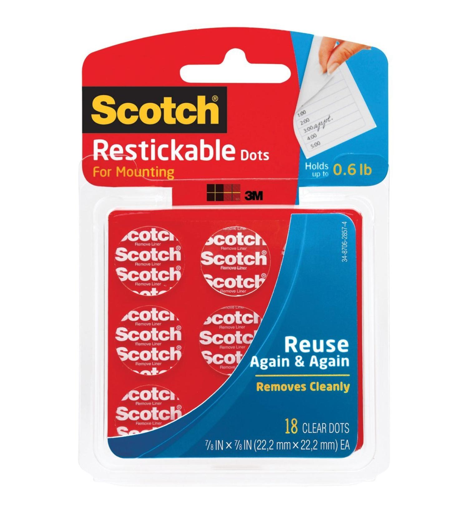 Scotch Mounting Fastening & Surface Protection Restickable Dots 7/8-inch x 7/8-inch Clear 18-Dots (R105) 7/8 Dots 18 Count - Buy Online on GoSupps.com