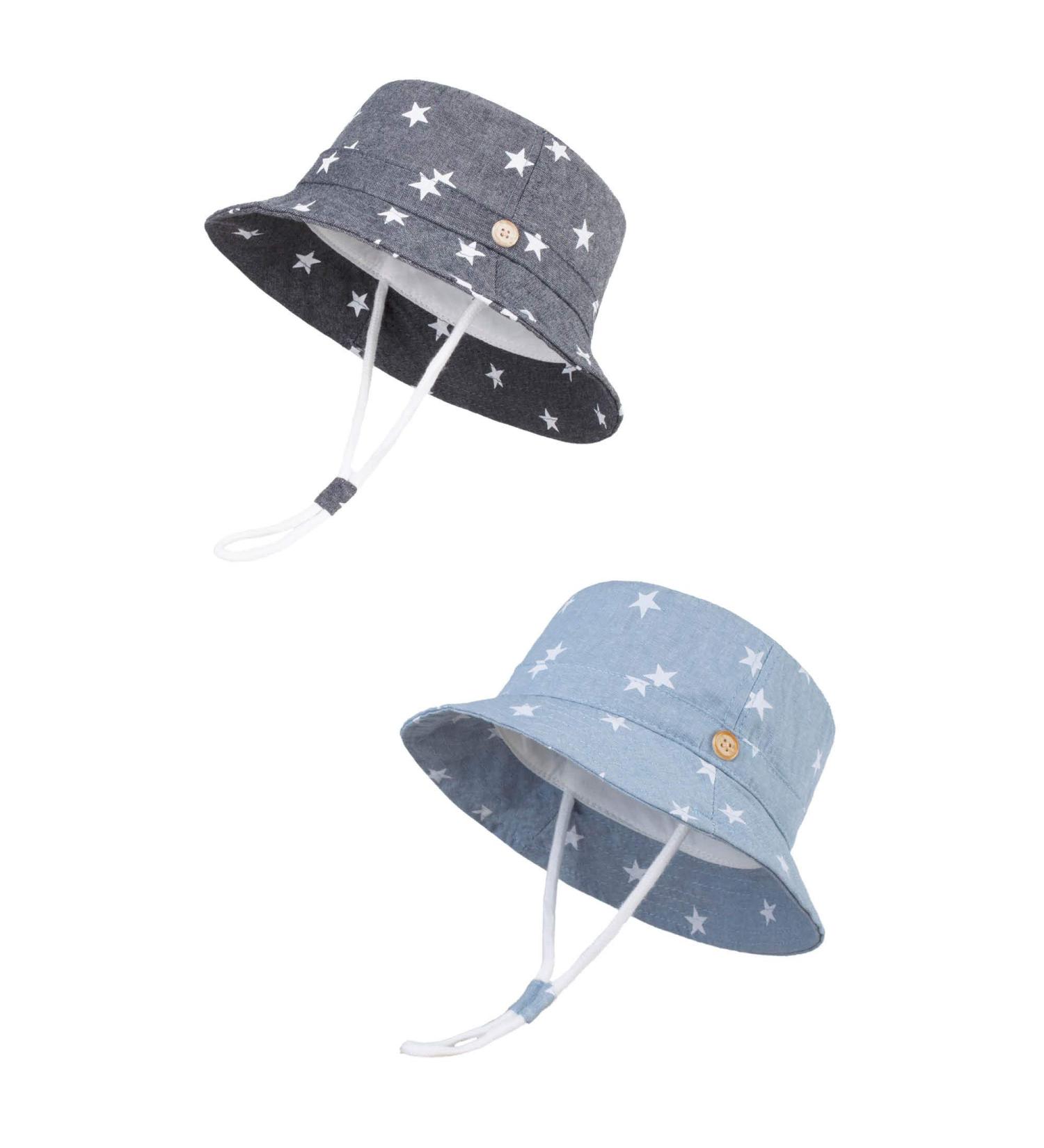 LANGZHEN Beach Sun Protection Hat for Baby Girls | Adjustable Wide Brim Kids Summer Play Hat with Chin Strap | Double Stars Design | 2-4 Years - Buy Online on GoSupps.com