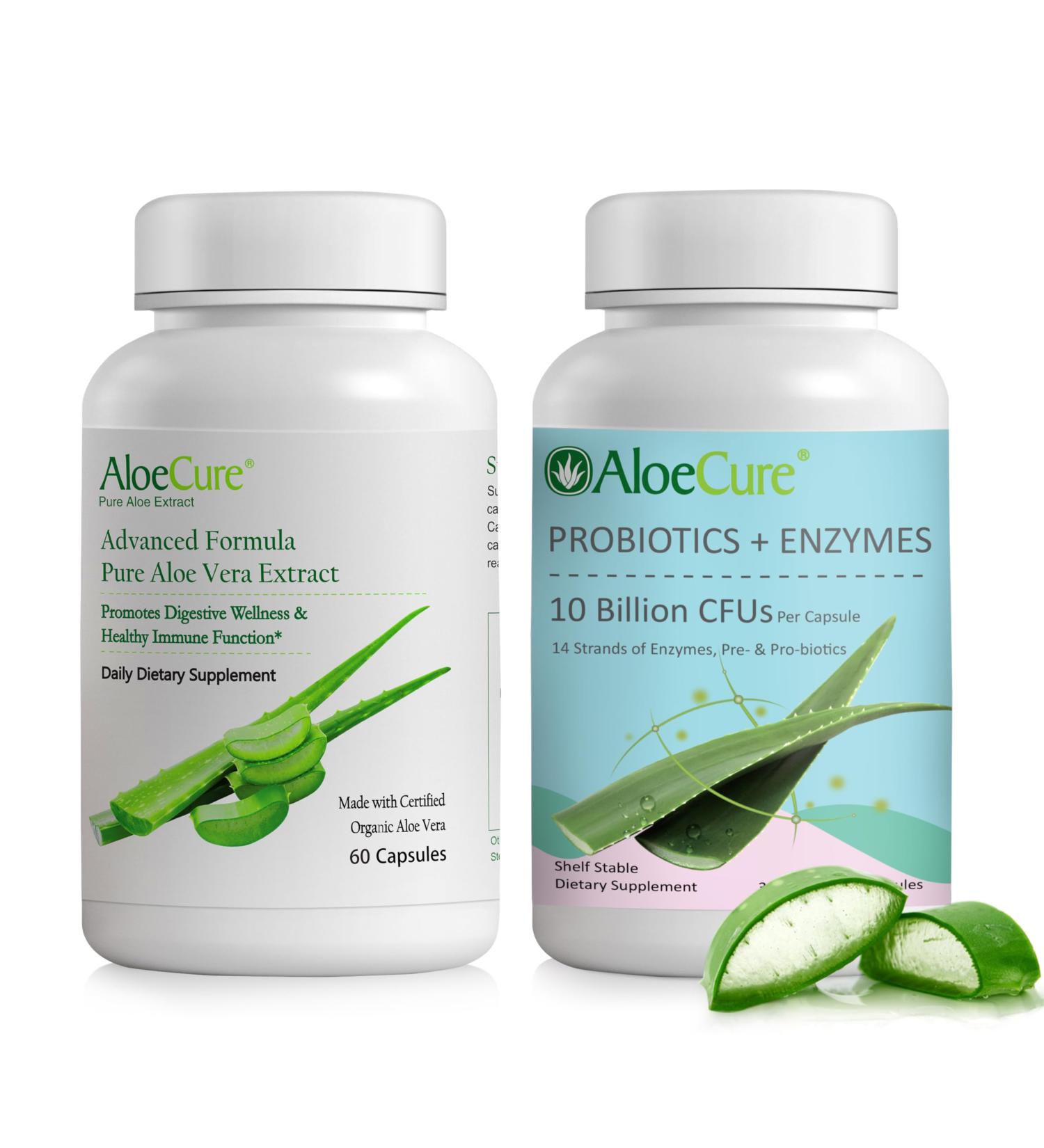 AloeCure Aloe Digestion Pack - 2 Pieces - Aloe Vera Capsules 1btlx60caps, Probiotics 1btl - Buy Online on GoSupps.com