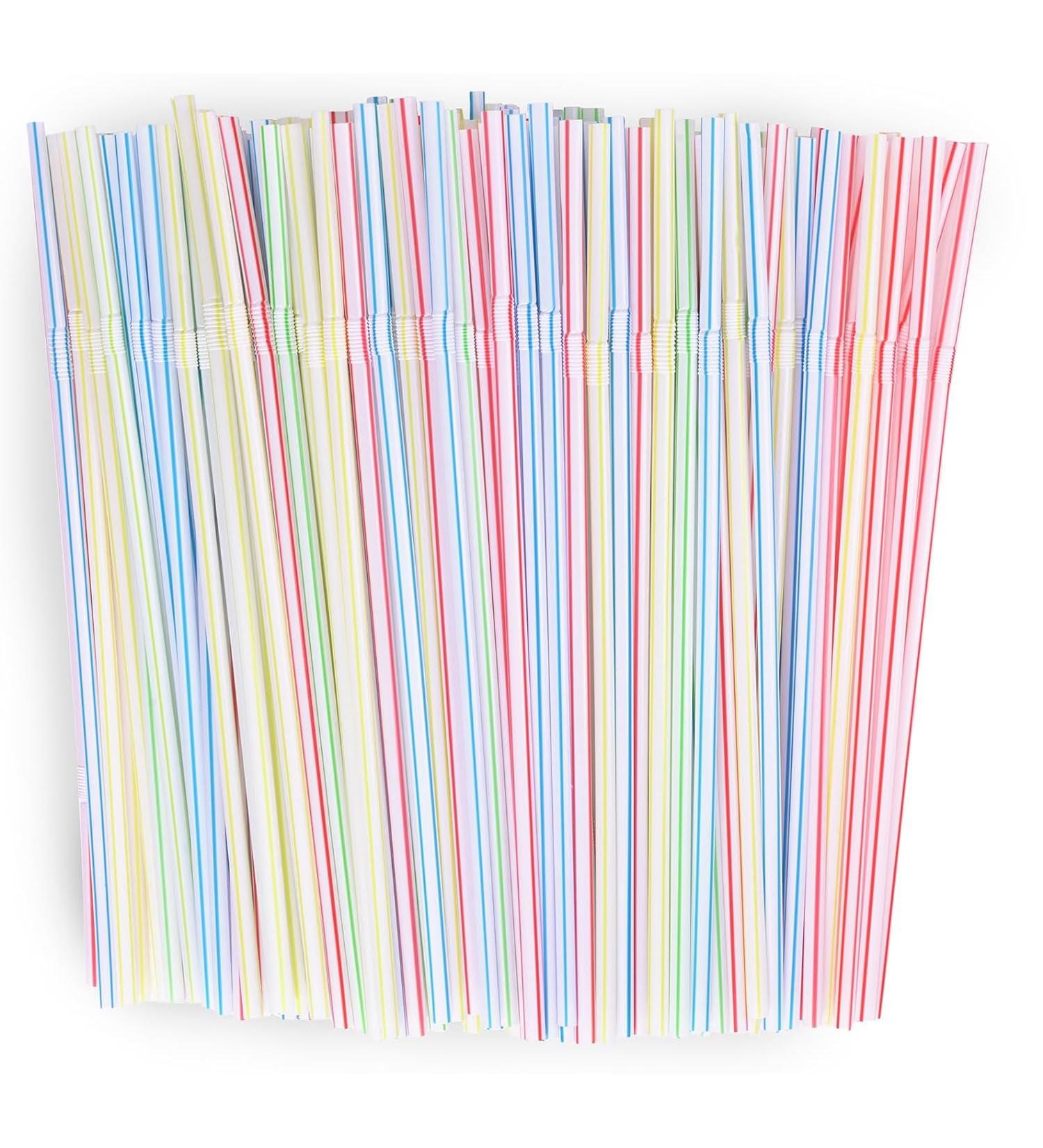 Flexible Plastic Straws Disposable Striped Bendable Straws Drinking for Party and Home (100 PCS) - Buy Online on GoSupps.com
