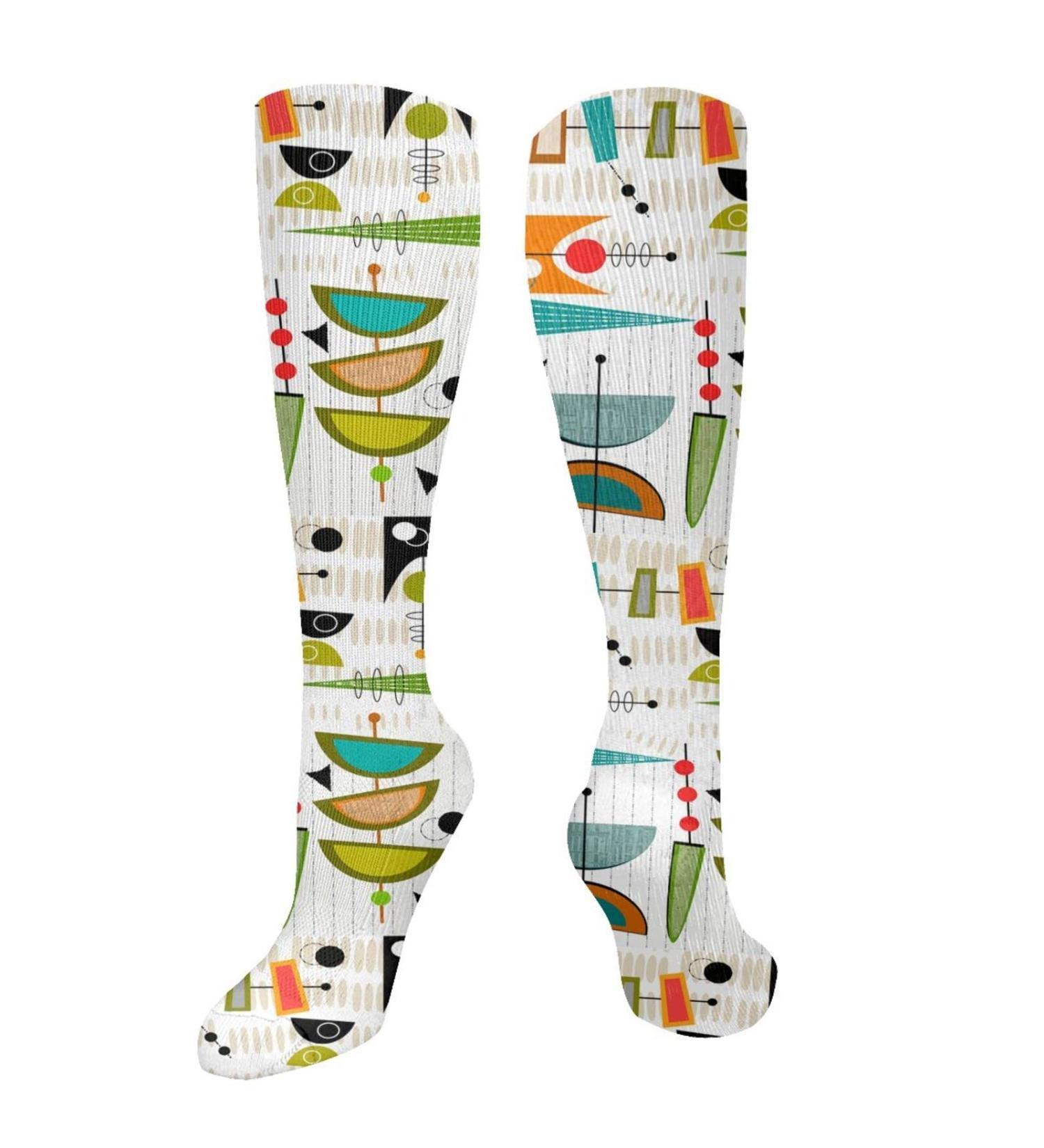 Shop Mid-Century Modern Santa Snowman Compression Socks | 15-20 mmHg Support for Running & Cycling - Unisex Design - Buy Online on GoSupps.com