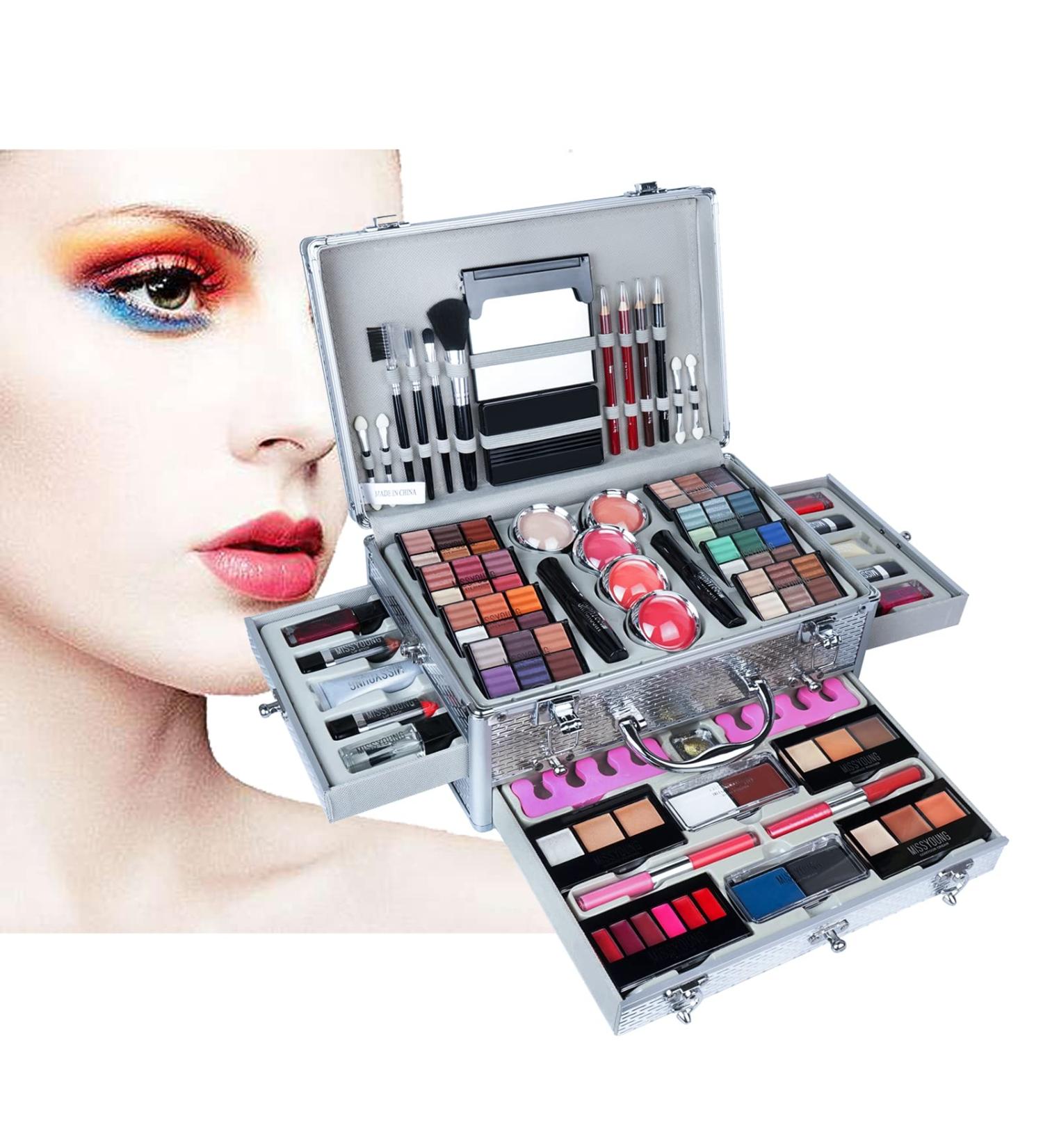 102 Colors Make up set teenagers girls Cosmetic Palette Set include Eyeshadow Palette Lipstick Blush Foundation Concealer Face Powder Mascara Lipgloss Brush for Every Woman(Silver box) Y#102PCS - Buy Online on GoSupps.com