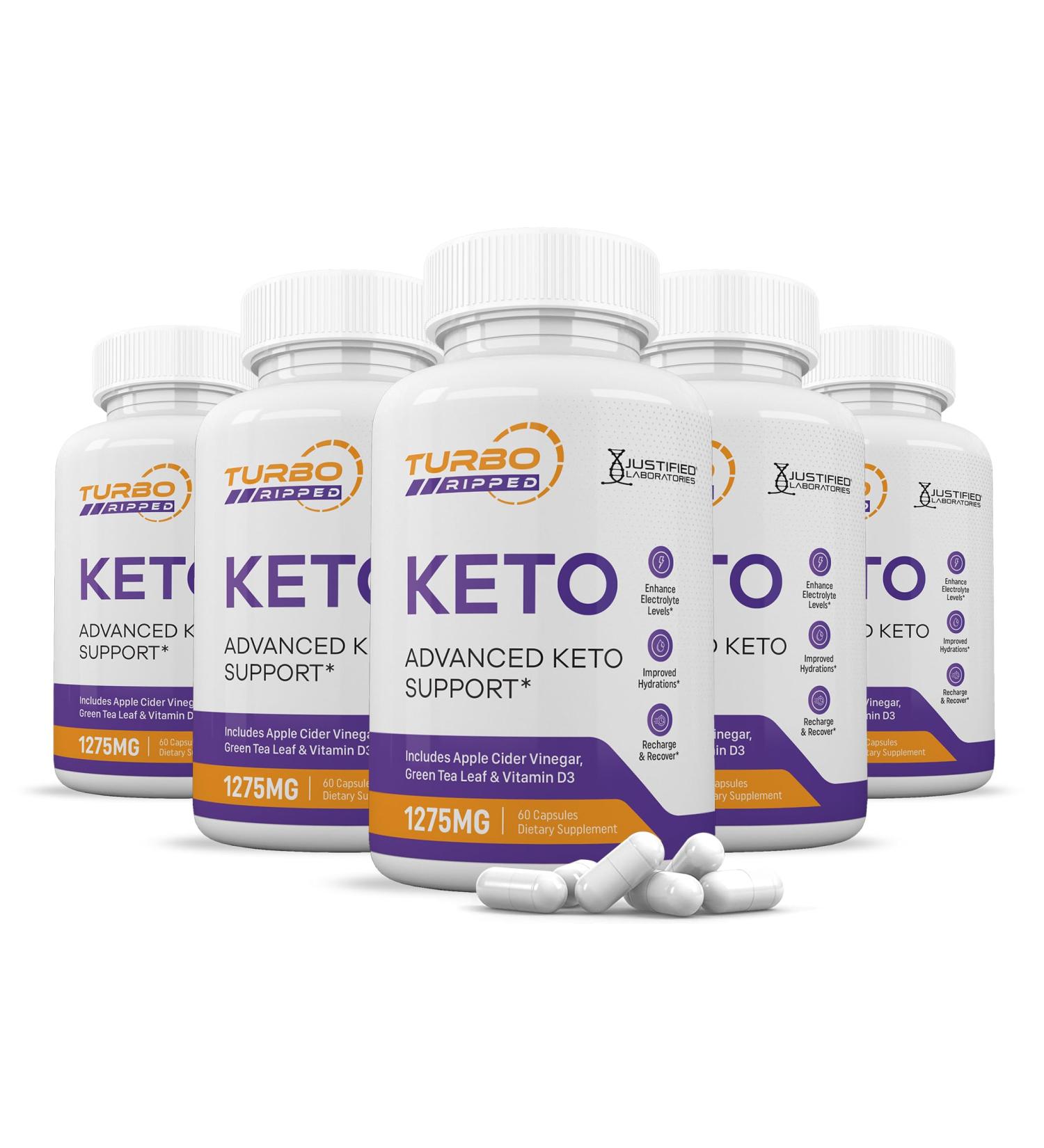 (5 Pack) Turbo Ripped Keto ACV Pills 1275MG Keto Support Blend Capsule Alternative to Keto ACV Gummies Formulated with Apple Cider Vinegar Extra Virgin Olive Oil Powder Green Tea Leaf 300 Capsules - Buy Online on GoSupps.com