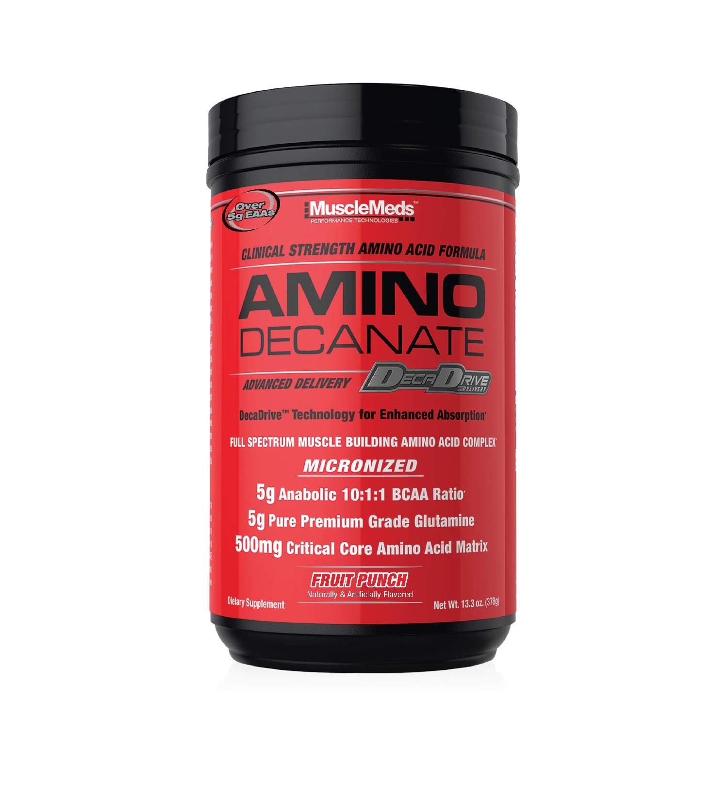 MuscleMeds Amino DECANATE Fruit Punch - Full Spectrum Amino Acid Complex for Muscle Recovery - 30 Servings - Buy Online on GoSupps.com