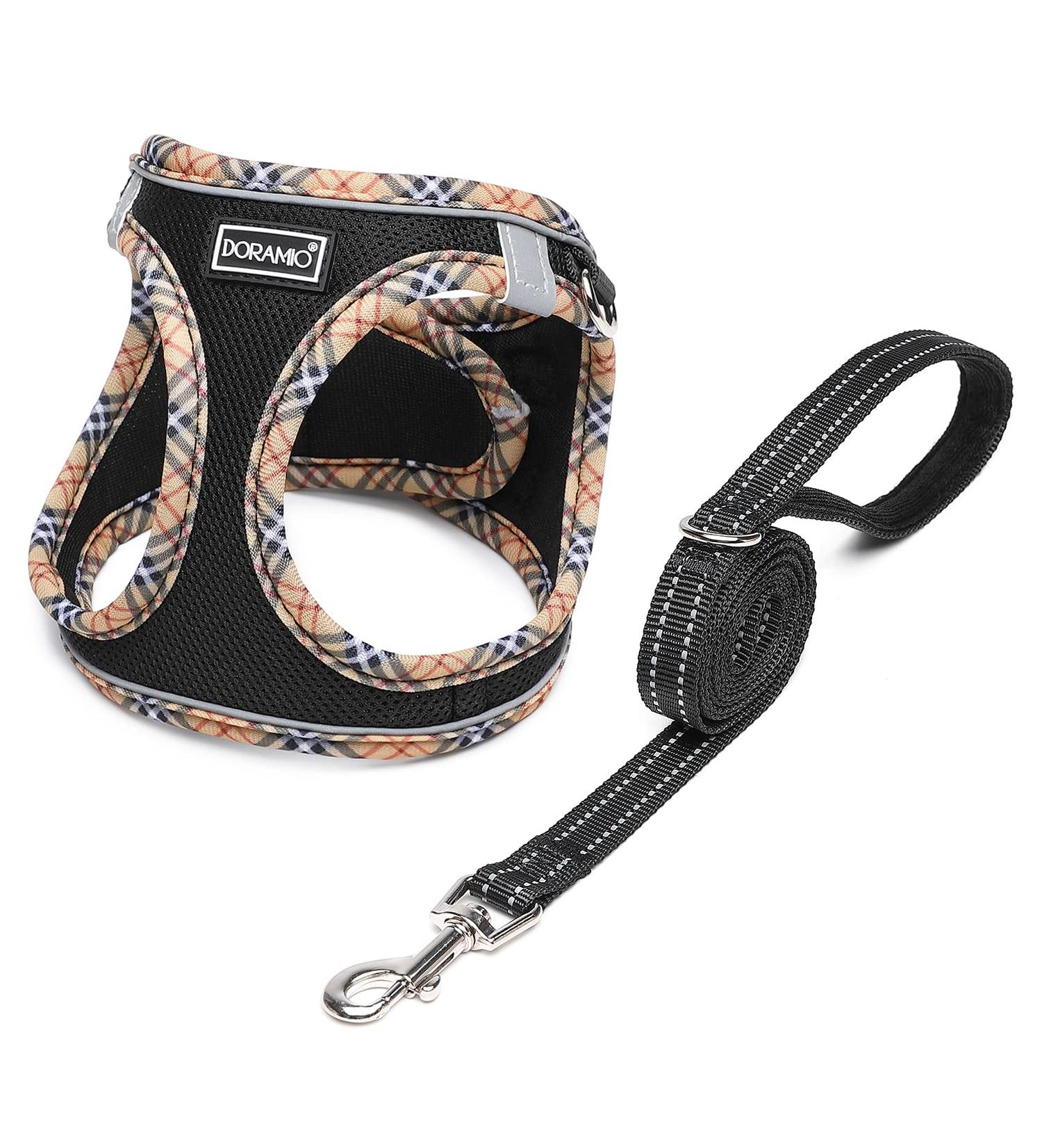 Doramio Dog Harness for Small Dogs & Cats | Reflective Breathable Anti-Pull Leash | Step-In Design | Perfect for Travel | Black Yellow (L) - Buy Online on GoSupps.com