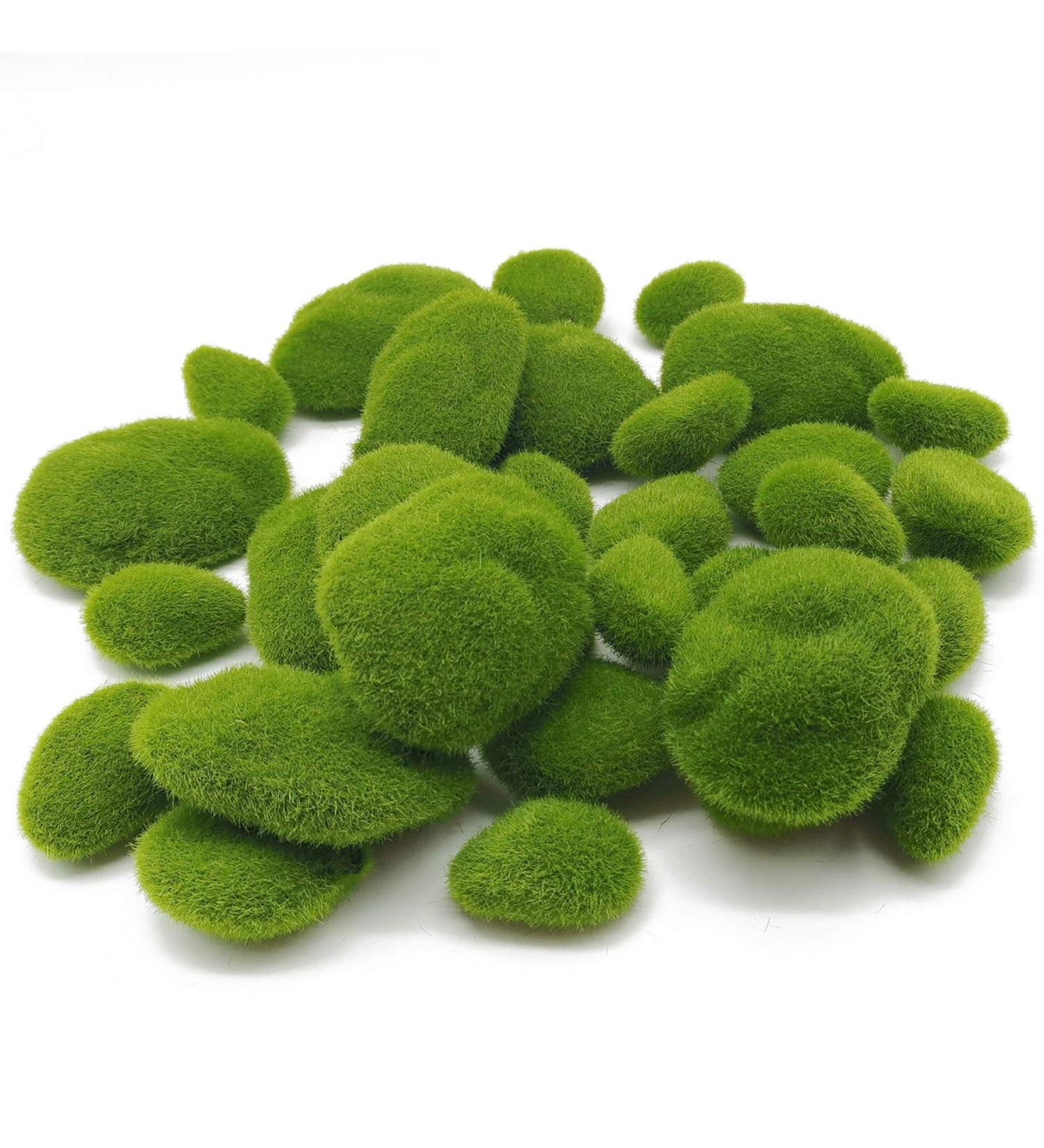 Artificial Moss Rocks Decor Set - 30 PCS, 3 Sizes | Green Moss Balls, Stones & Decor for Floral Arrangements & Fairy Gardens - Buy Online on GoSupps.com