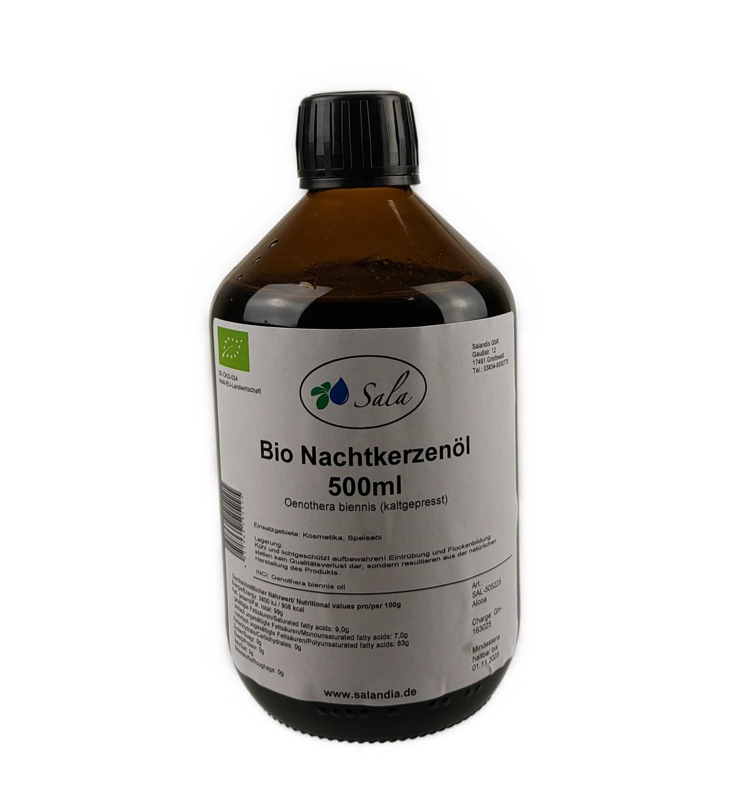 Sala evening primrose oil cold pressed organic food grade (500 ml glass bottle)